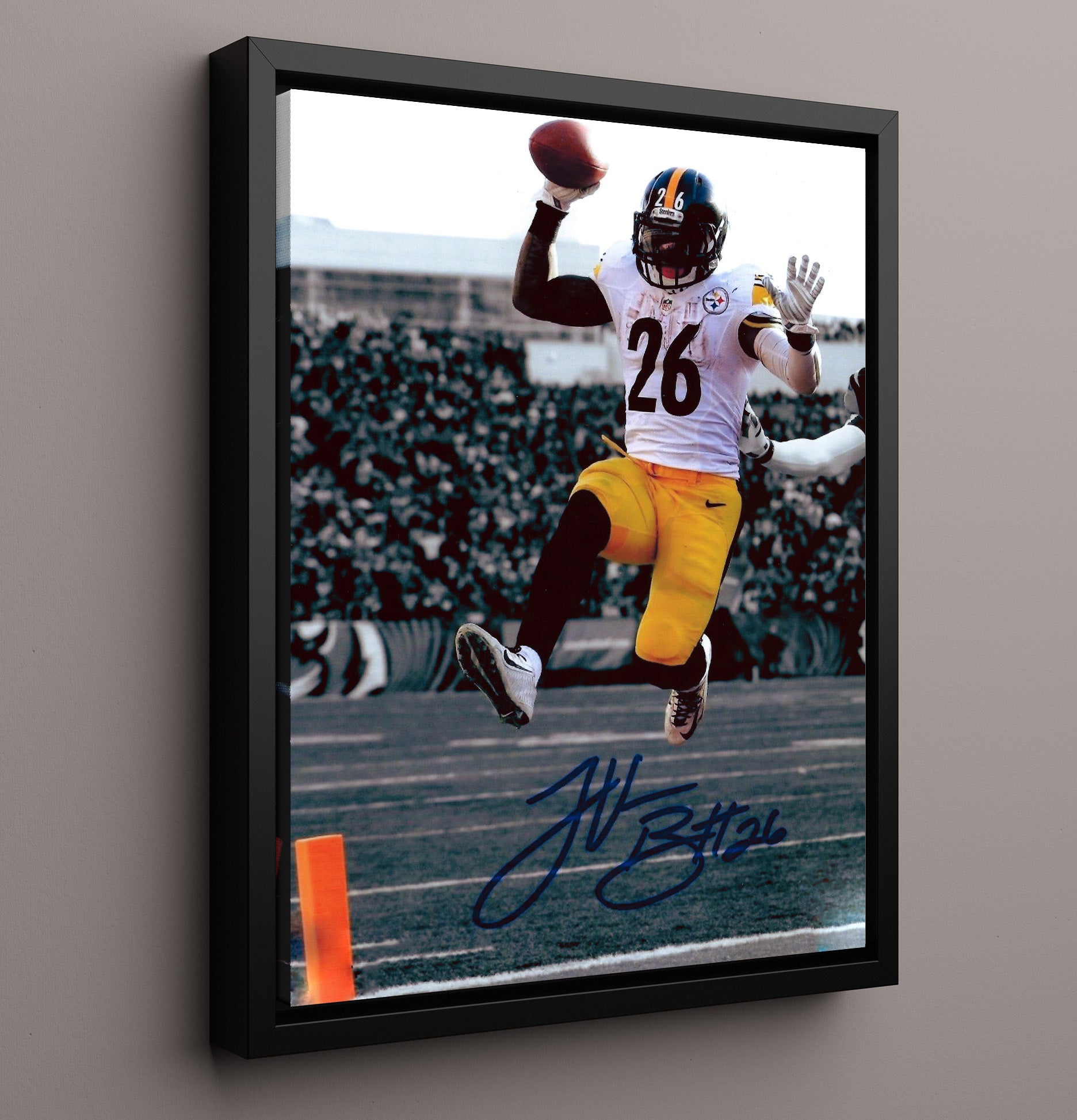 Leveon Bell - Pittsburgh Football Running Back Leaping Run with Ball Football Wall Art - football wall art print