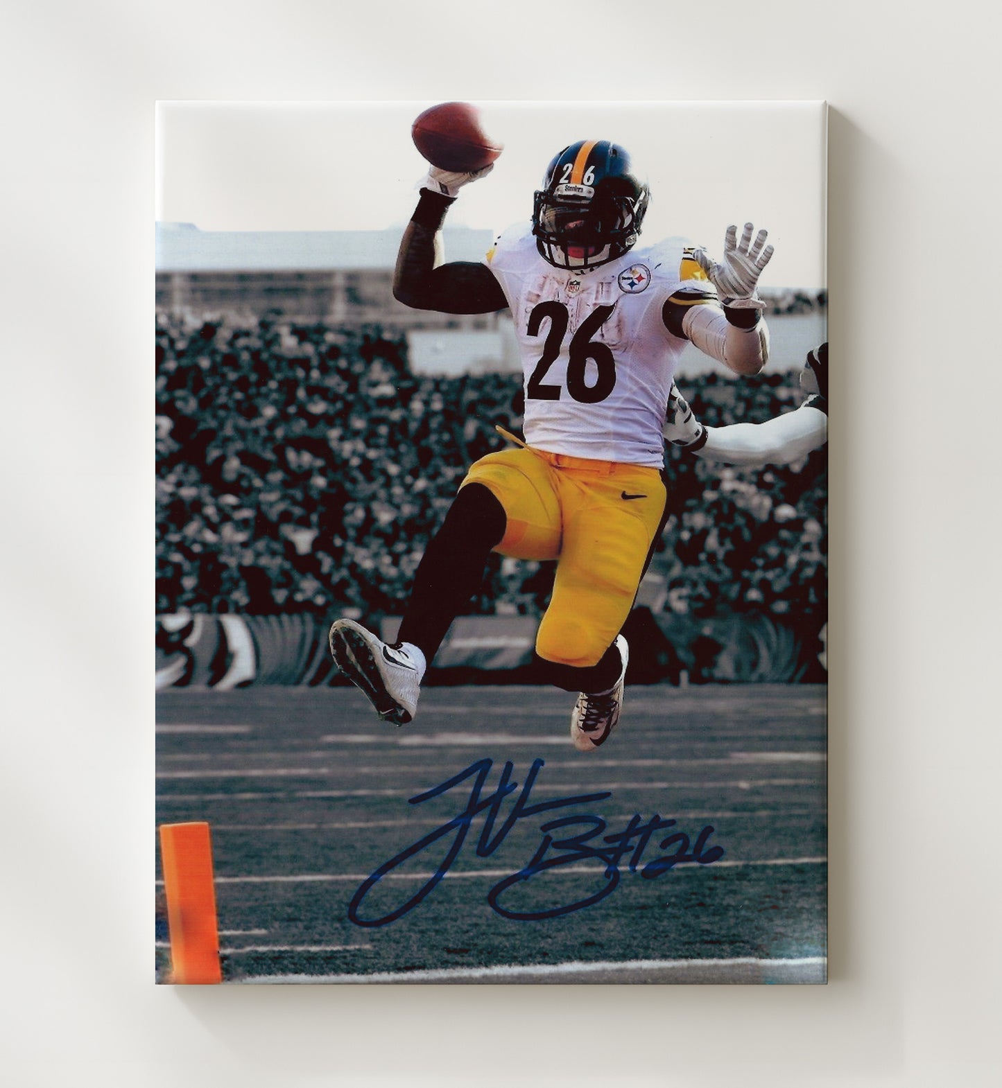 Leveon Bell - Pittsburgh Football Running Back Leaping Run with Ball Football Wall Art - football wall art print