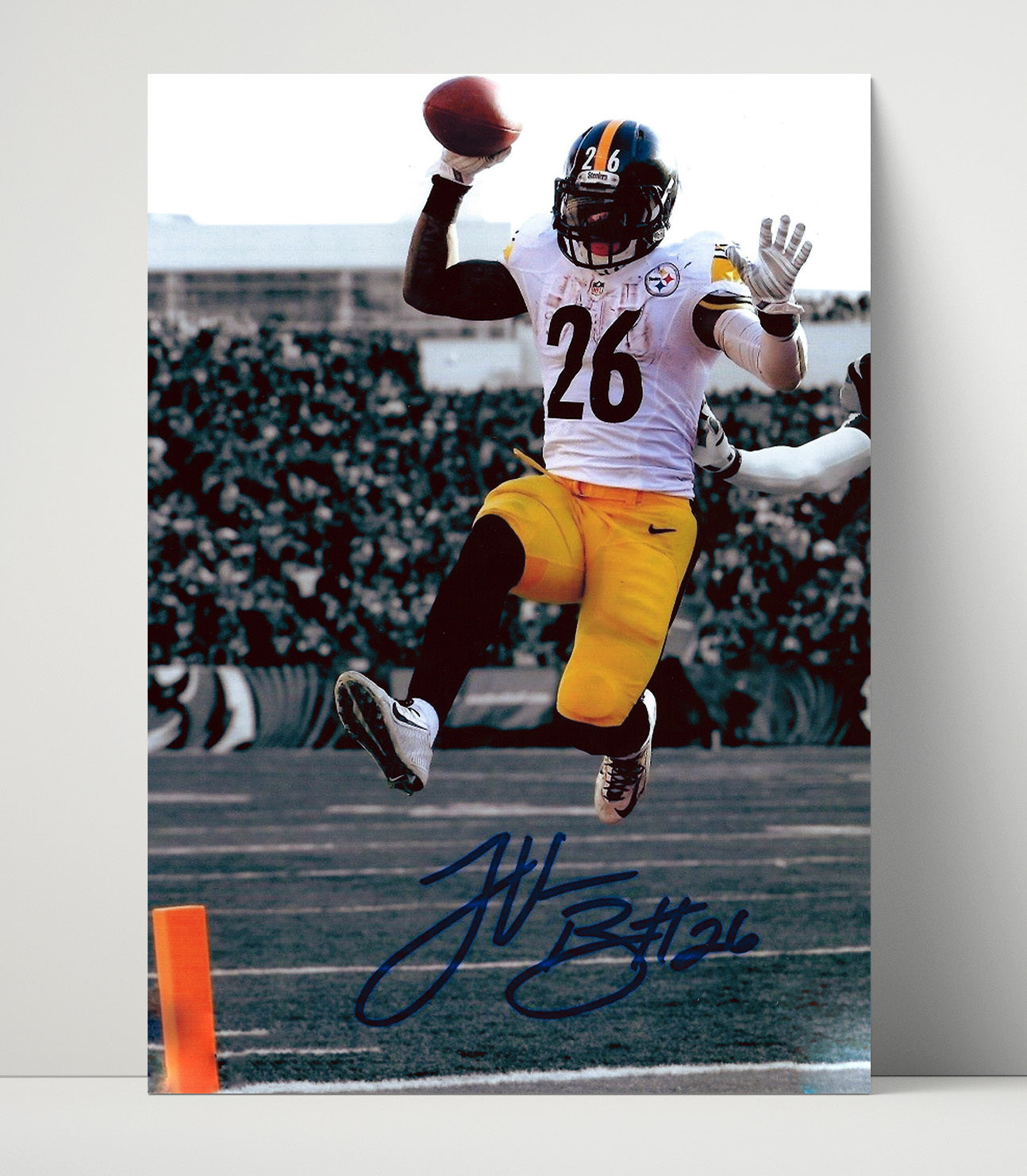 Leveon Bell - Pittsburgh Football Running Back Leaping Run with Ball Football Wall Art - football wall art print