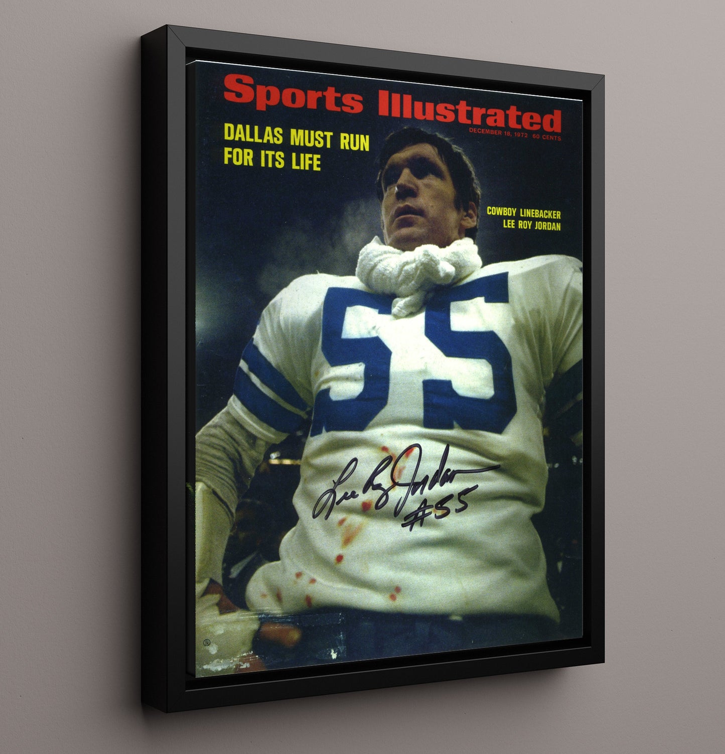 Lee Roy Jordan - Dallas Iron Man Vintage Football Wall Art - 16x20 Framed Canvas football decor