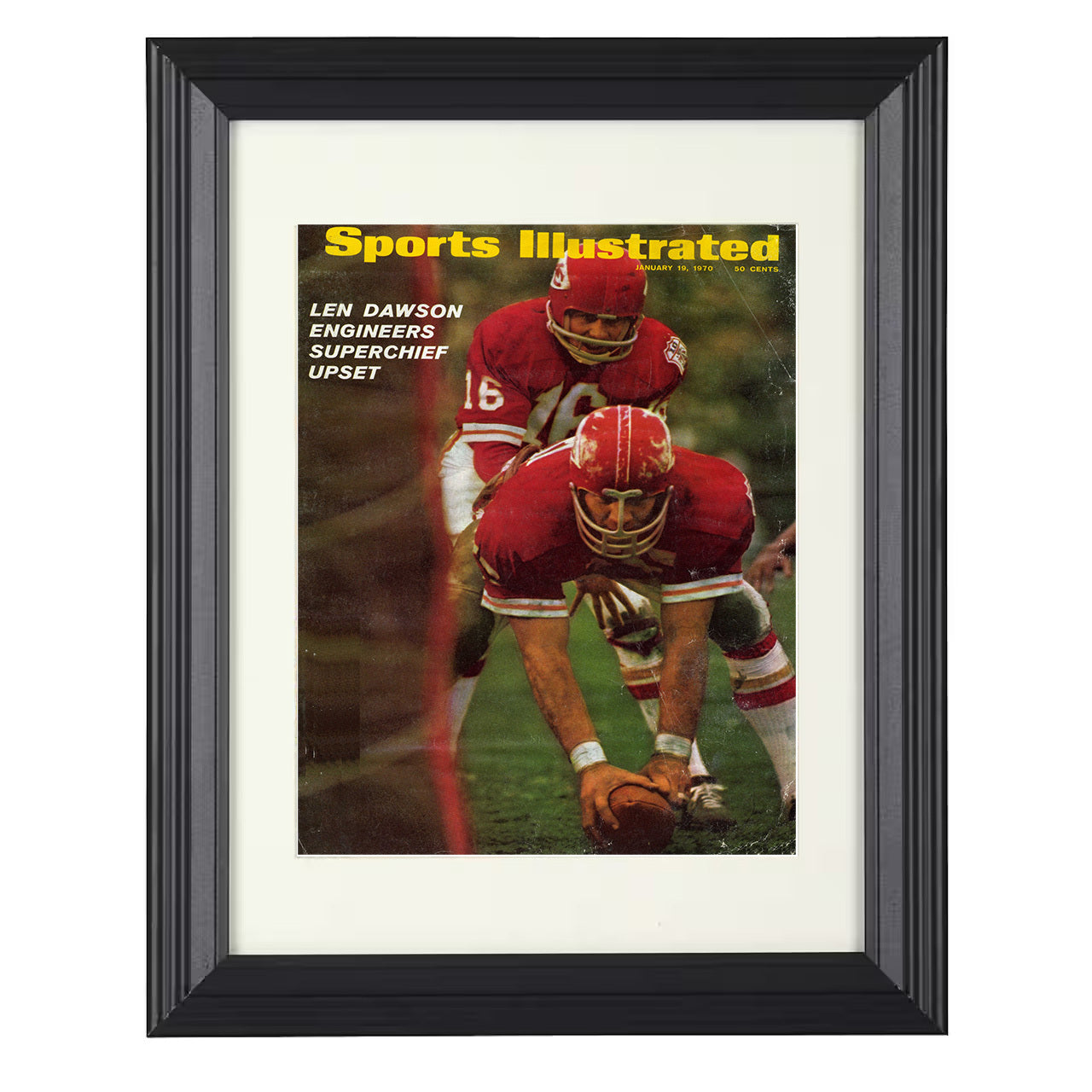 Len Dawson – Kansas City Super Bowl IV Snap 1970 SI – 8x10 black beveled framed football wall art