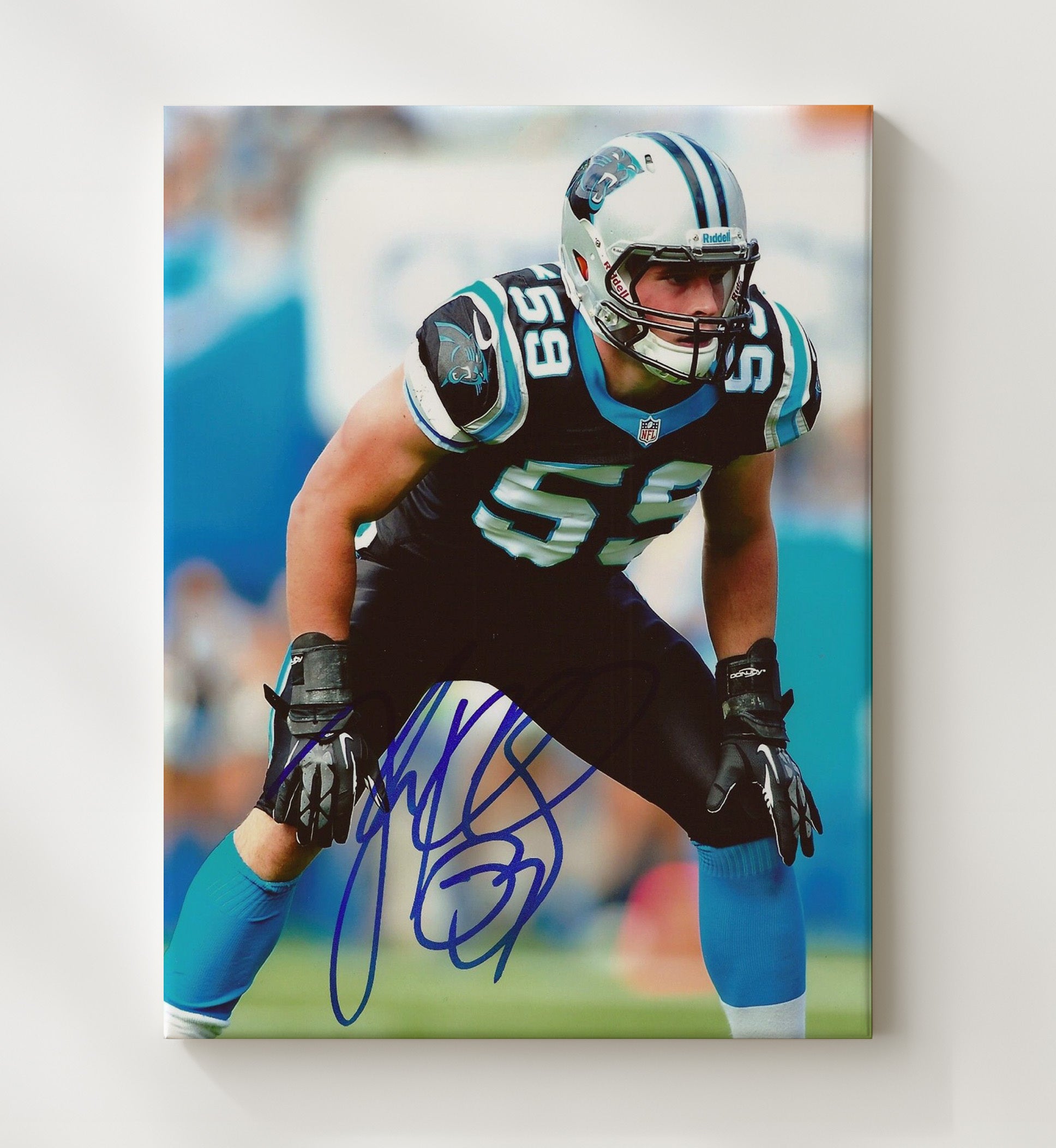 Luke Kuechly - Carolina Football Linebacker Hands on Knees Defensive Stance Football Wall Art - football wall art print