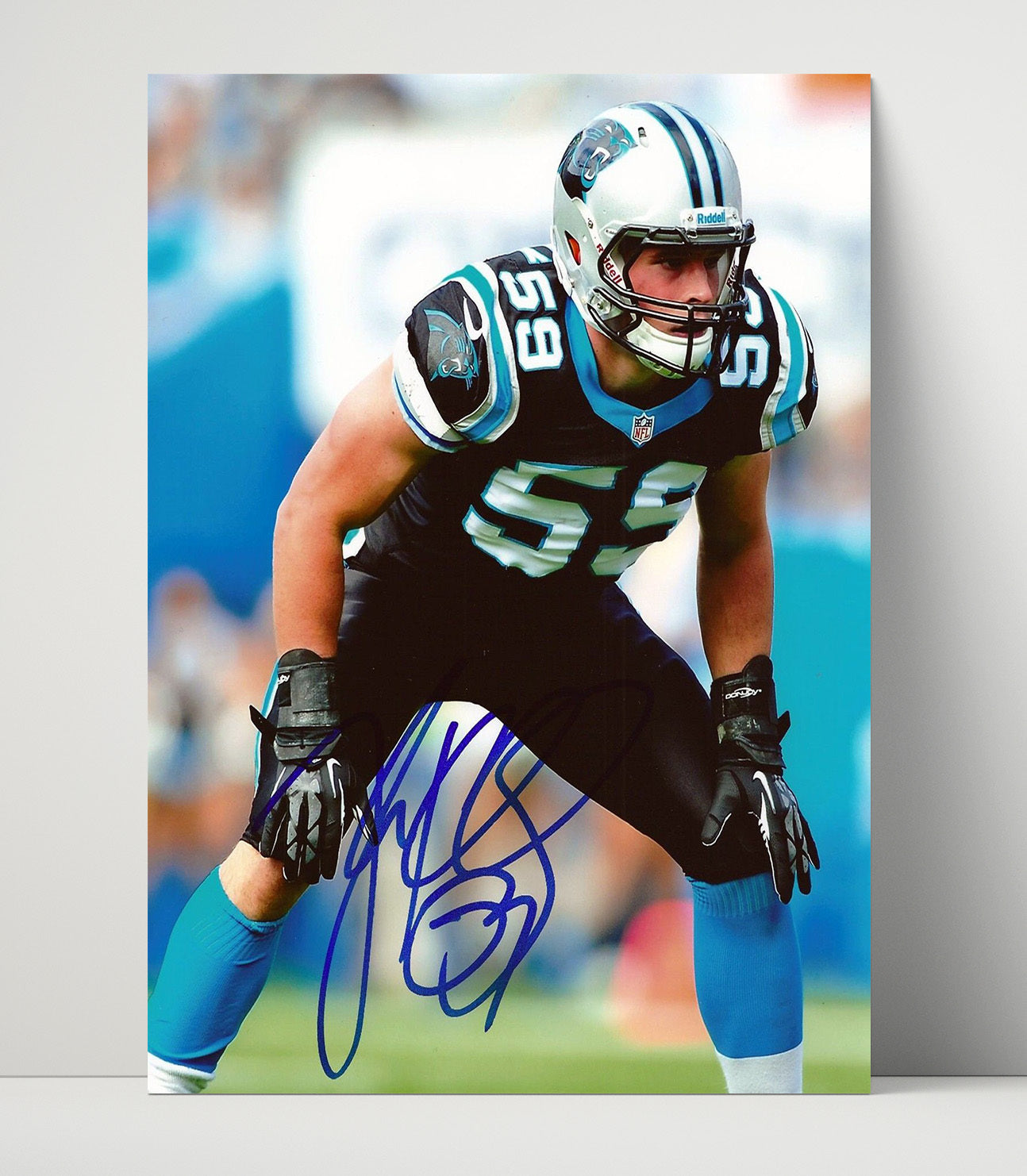 Luke Kuechly - Carolina Football Linebacker Hands on Knees Defensive Stance Football Wall Art - football wall art print