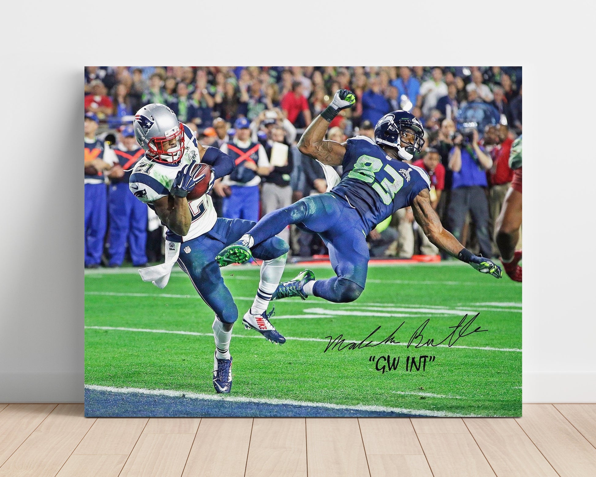 Malcolm Butler - Goal Line Pick Football Wall Art - football wall art print