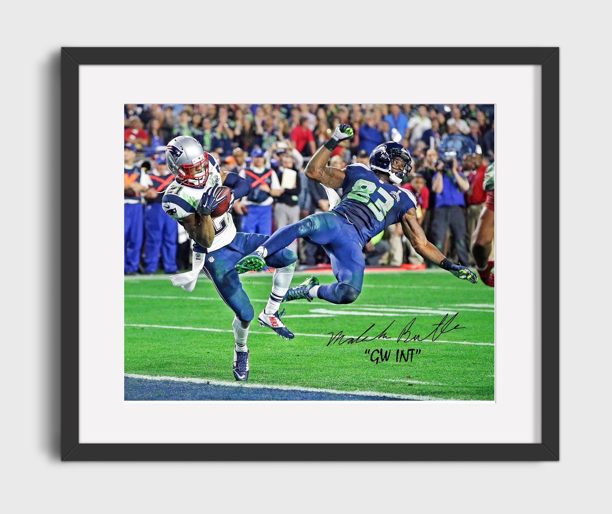 Malcolm Butler - Goal Line Pick Football Wall Art - football wall art print