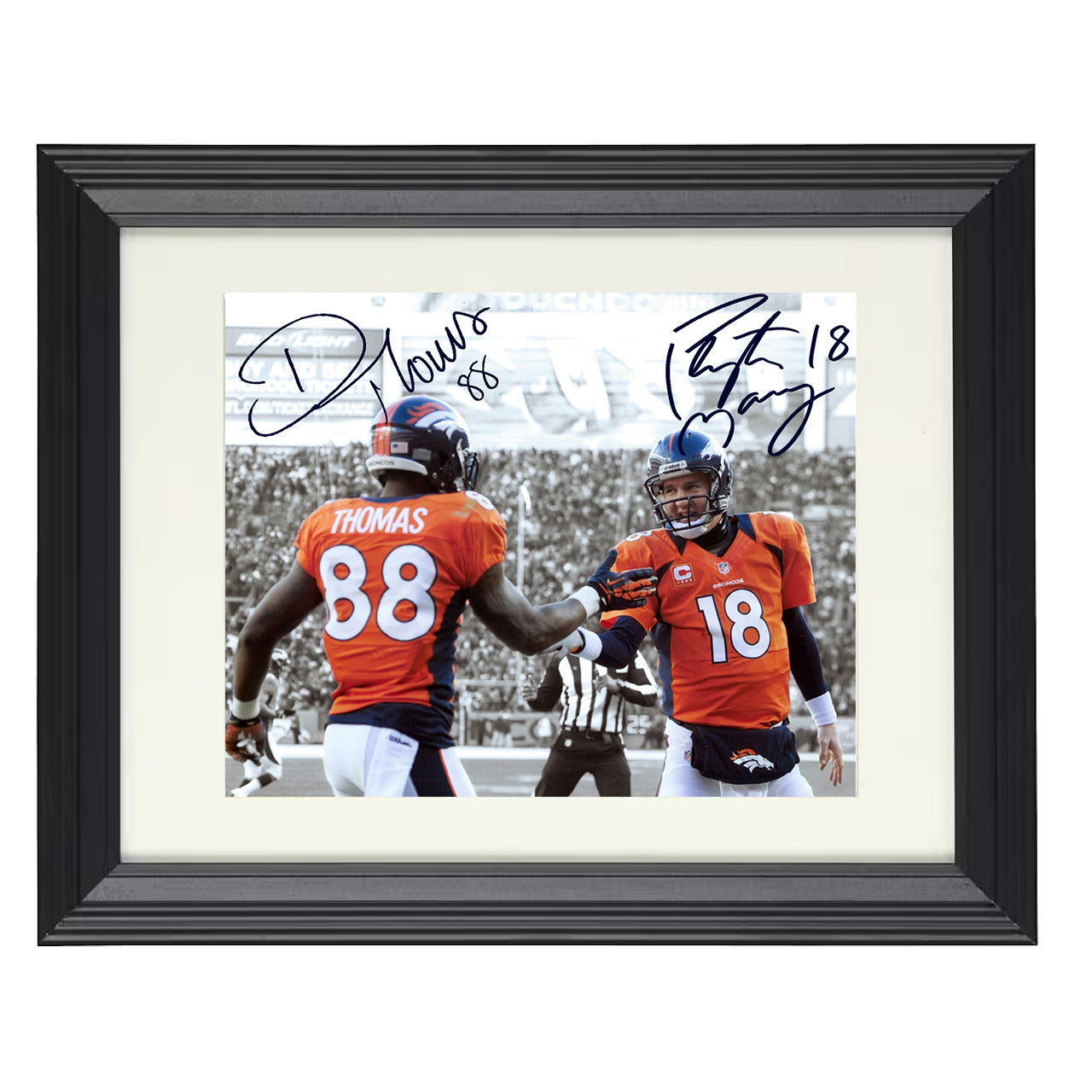 Manning and Demaryius Thomas – Mile High Duo – 8x10 black beveled framed football wall art