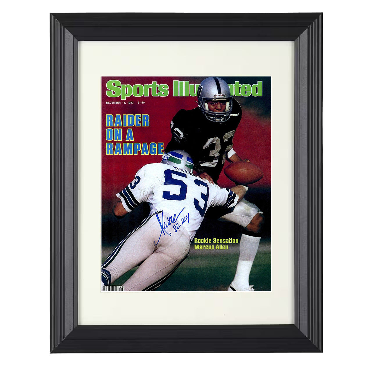 Marcus Allen – Oakland RB Charge 1982 SI – 8x10 black beveled framed football wall art