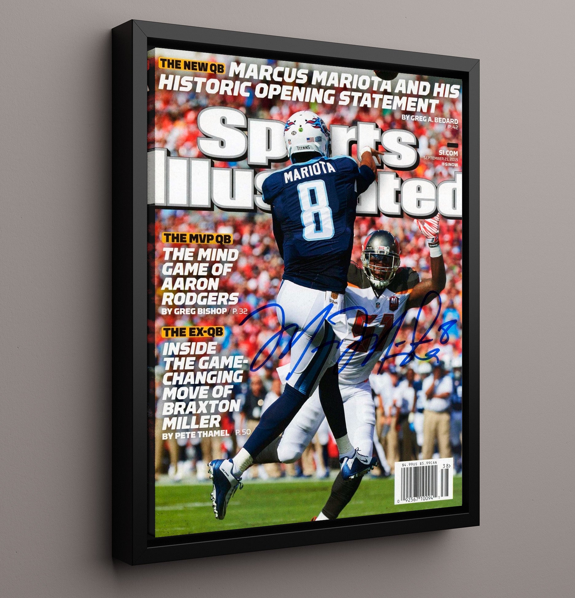 Marcus Mariota Titans Debut - New QB Statement Vintage Football Wall Art - 16x20 Framed Canvas football decor