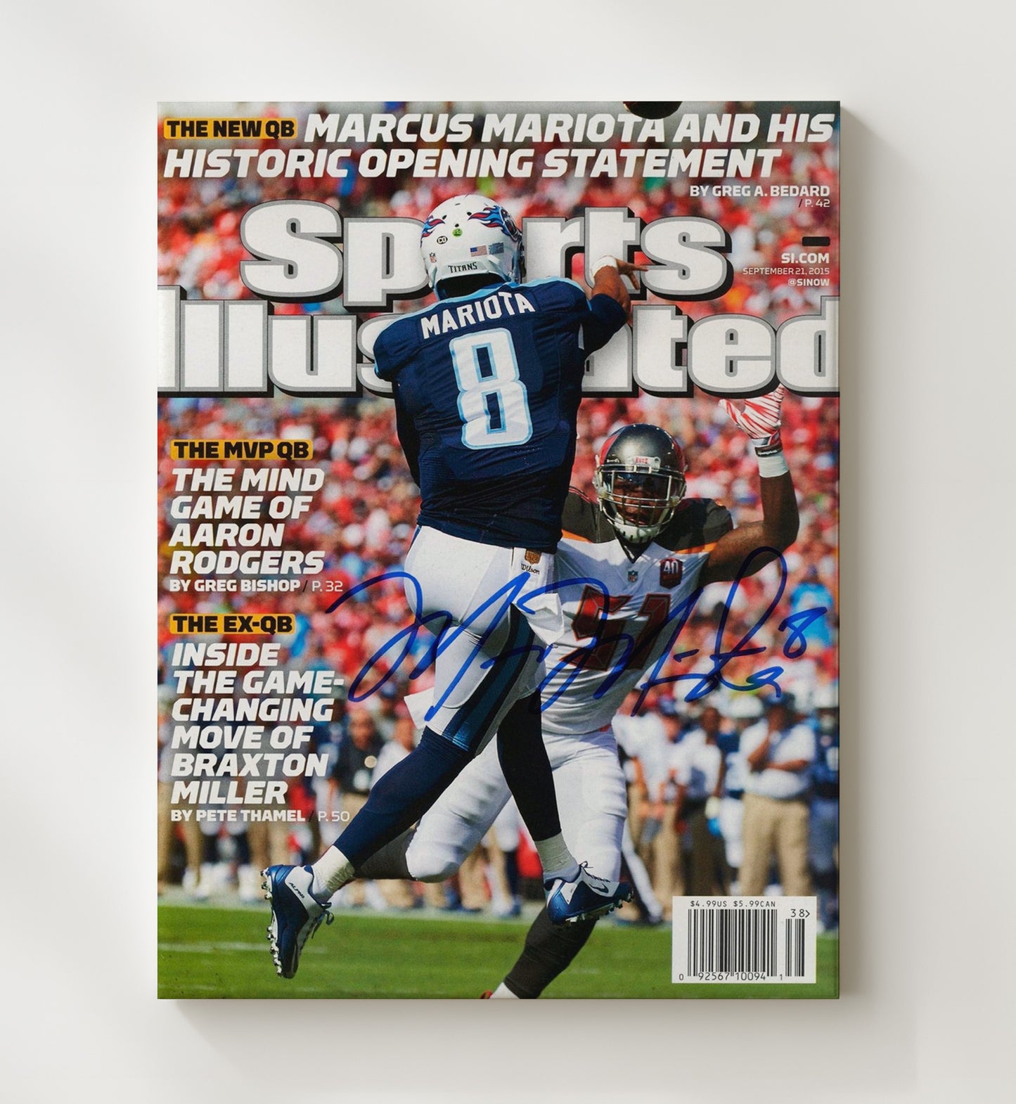 Marcus Mariota Titans Debut - New QB Statement Vintage Football Wall Art - 20x24 Canvas football decor