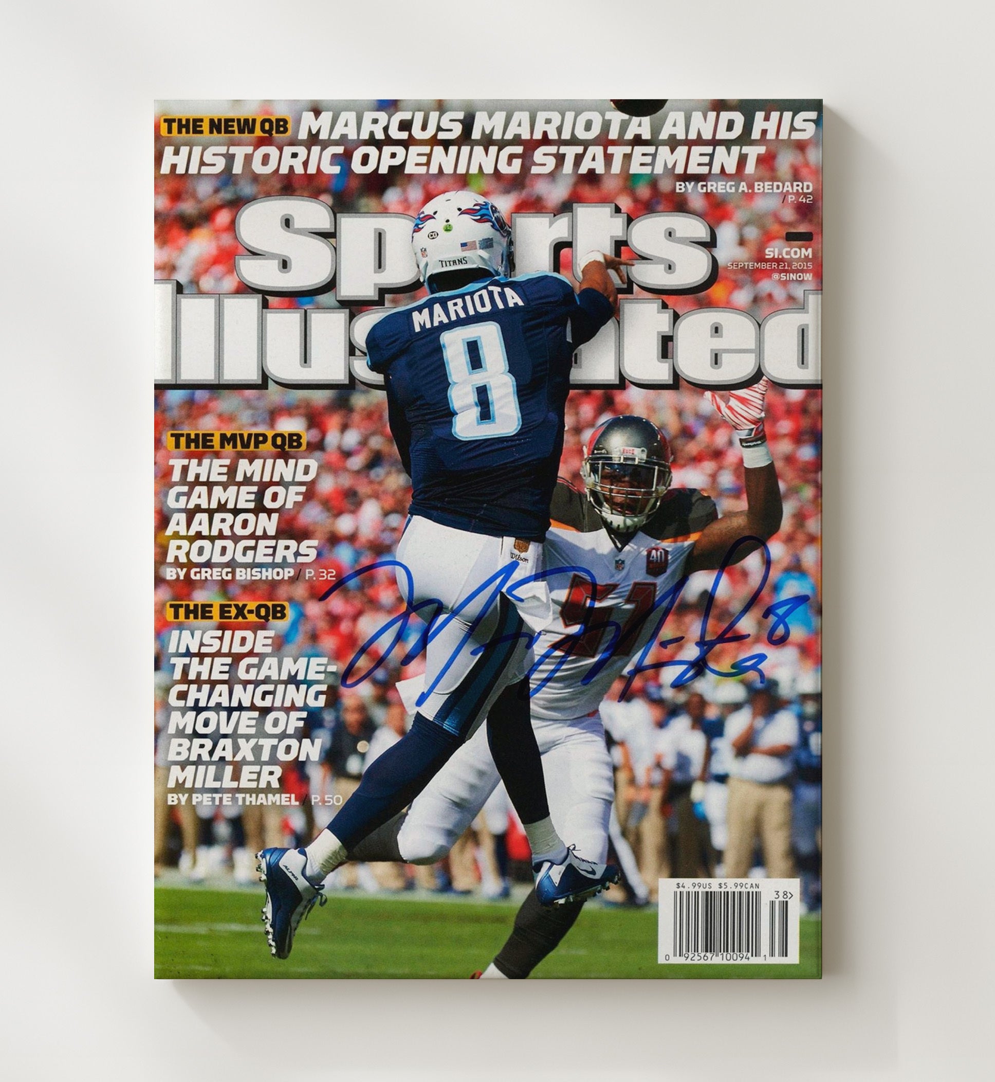 Marcus Mariota Titans Debut - New QB Statement Vintage Football Wall Art - 20x24 Canvas football decor