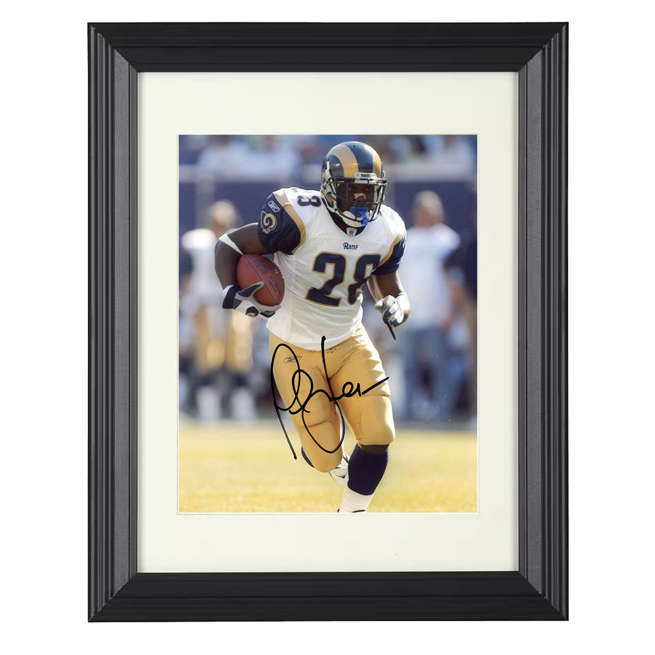 Marshall Faulk – St Louis RB Carry – 8x10 black beveled framed football wall art