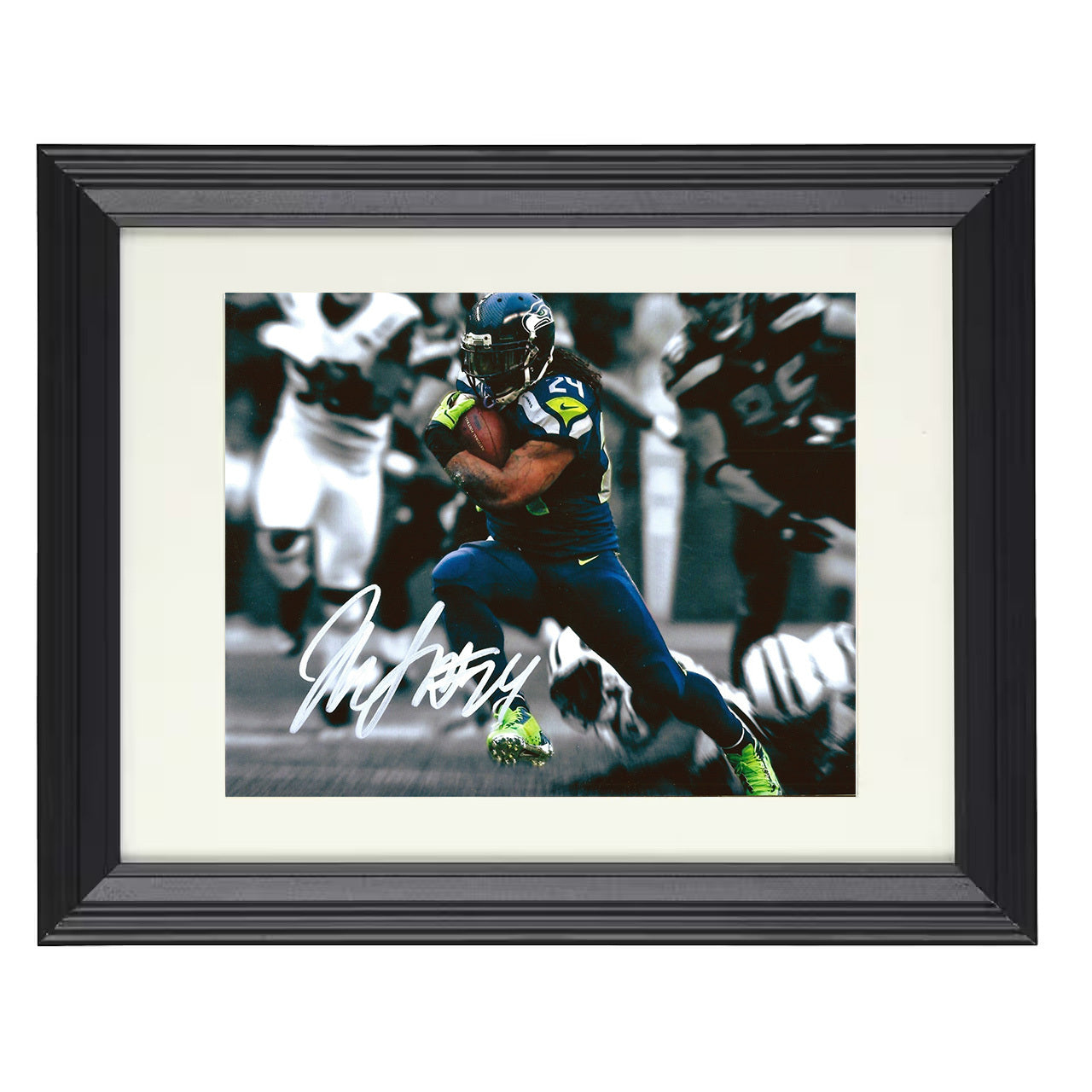 Marshawn Lynch – Beast Mode Run – 8x10 black beveled framed football wall art