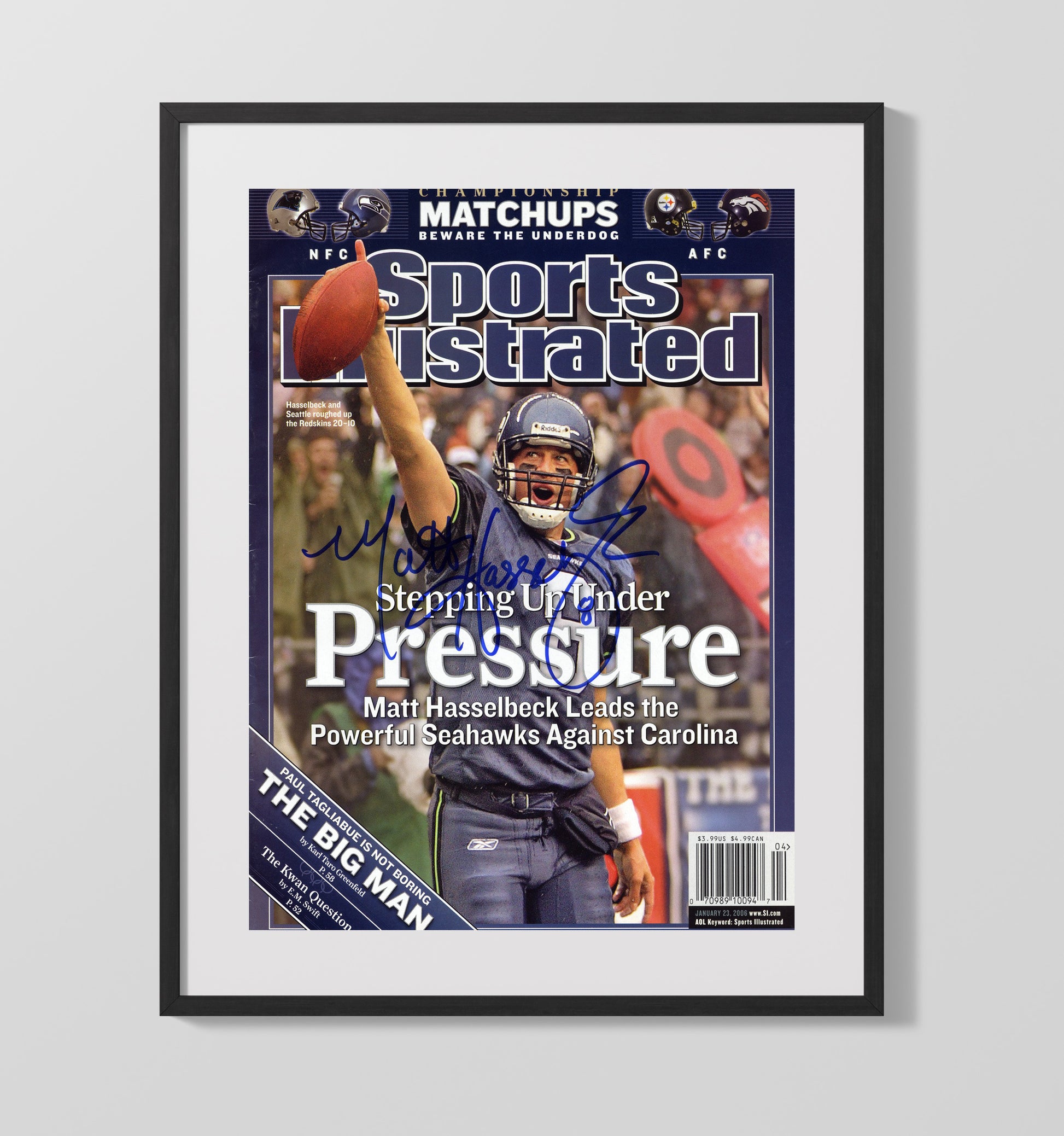 Matt Hasselbeck - Seattle football Stepping Up Under Pressure SI Cover 2006 Vintage Football Wall Art - 16x20 Gallery Frame football decor