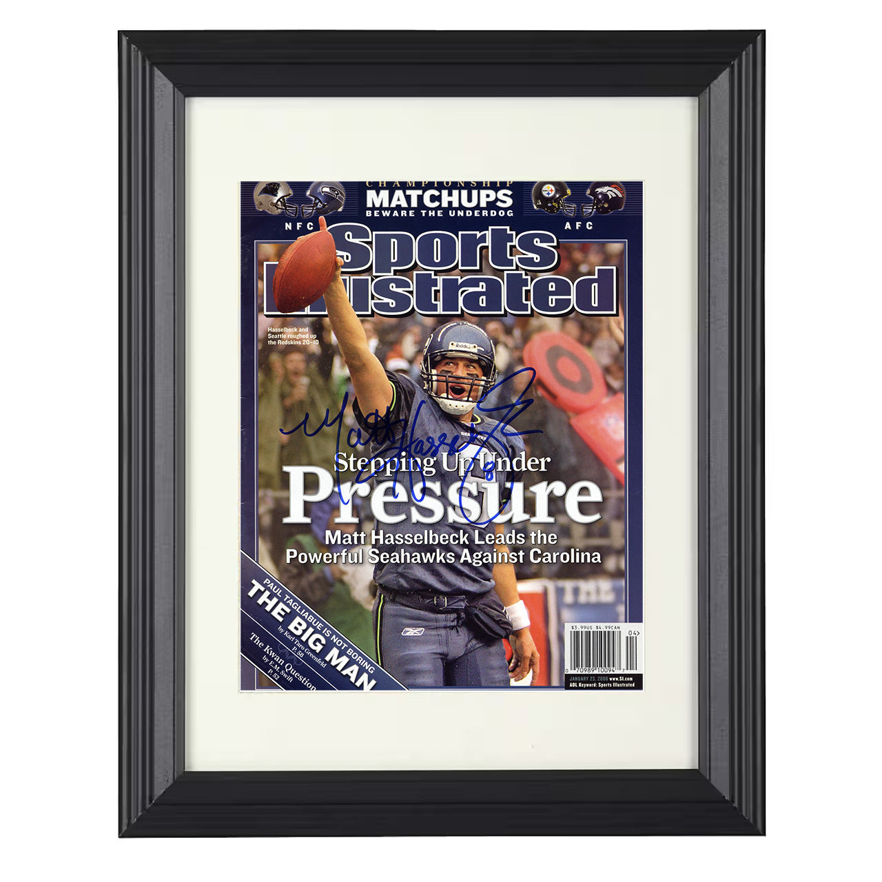 Matt Hasselbeck – Seattle Stepping Up Under Pressure 2006 SI – 8x10 black beveled framed football wall art