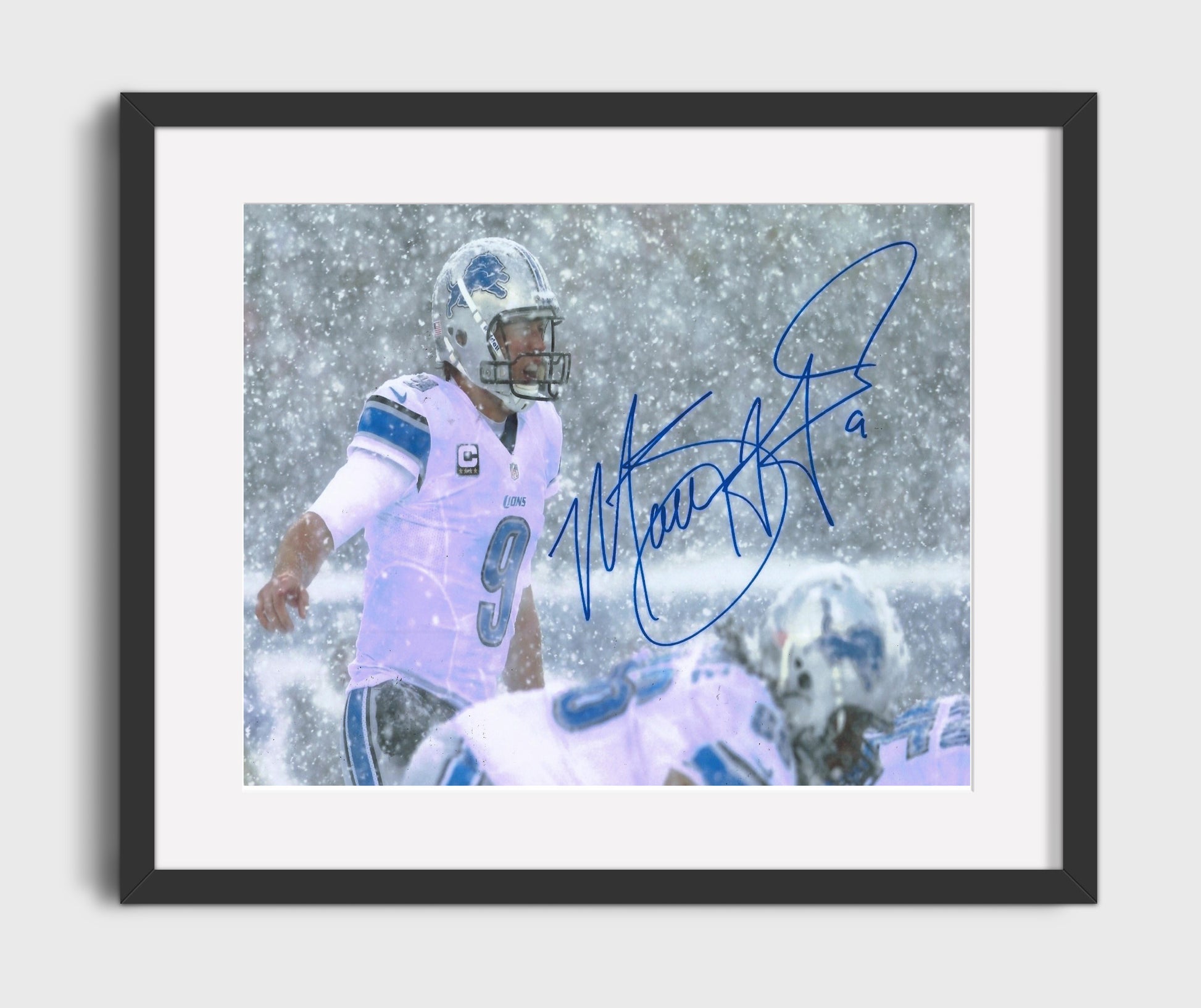 Matthew Stafford - Snow Game Grit Vintage Football Wall Art - 16x20 Gallery Frame football decor