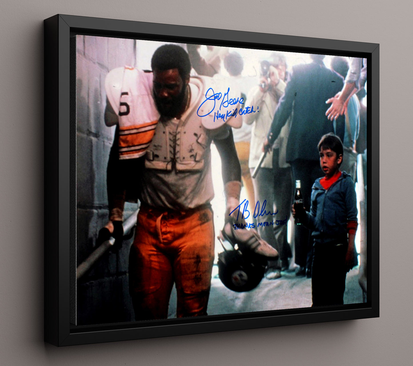 Mean Joe Greene - Hey Kid Coca-Cola Vintage Football Wall Art - 16x20 Framed Canvas football decor