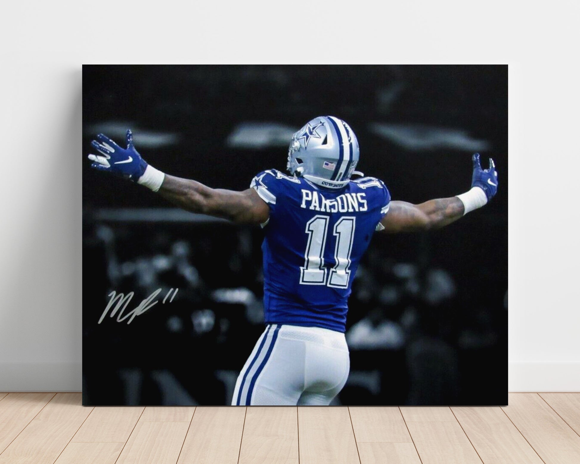Micah Parsons - Dallas Football Defensive Celebration Arms Raised Football Wall Art - football wall art print