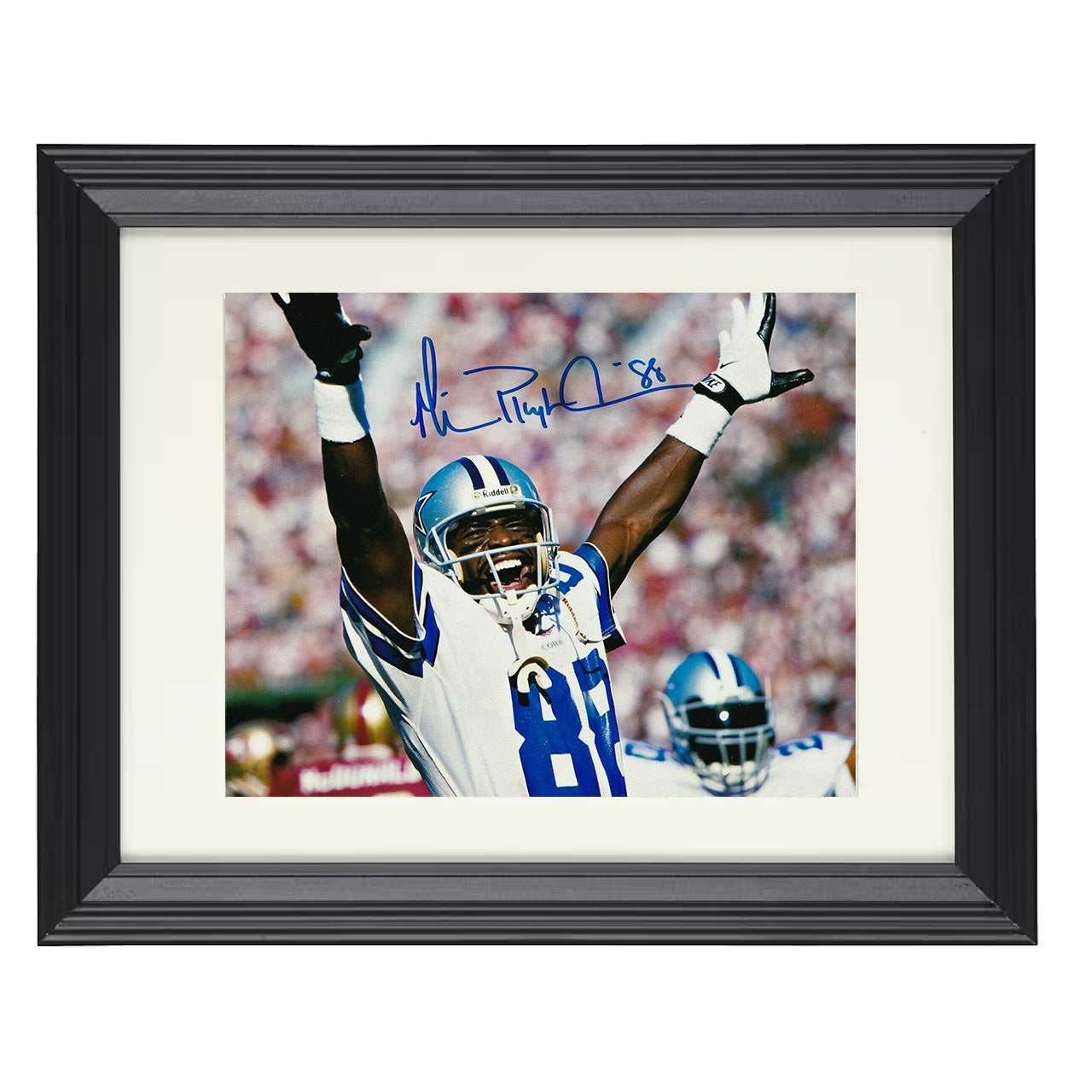 Michael Irvin – Dallas Receiver Celebration Arms Raised – 8x10 black beveled framed football wall art