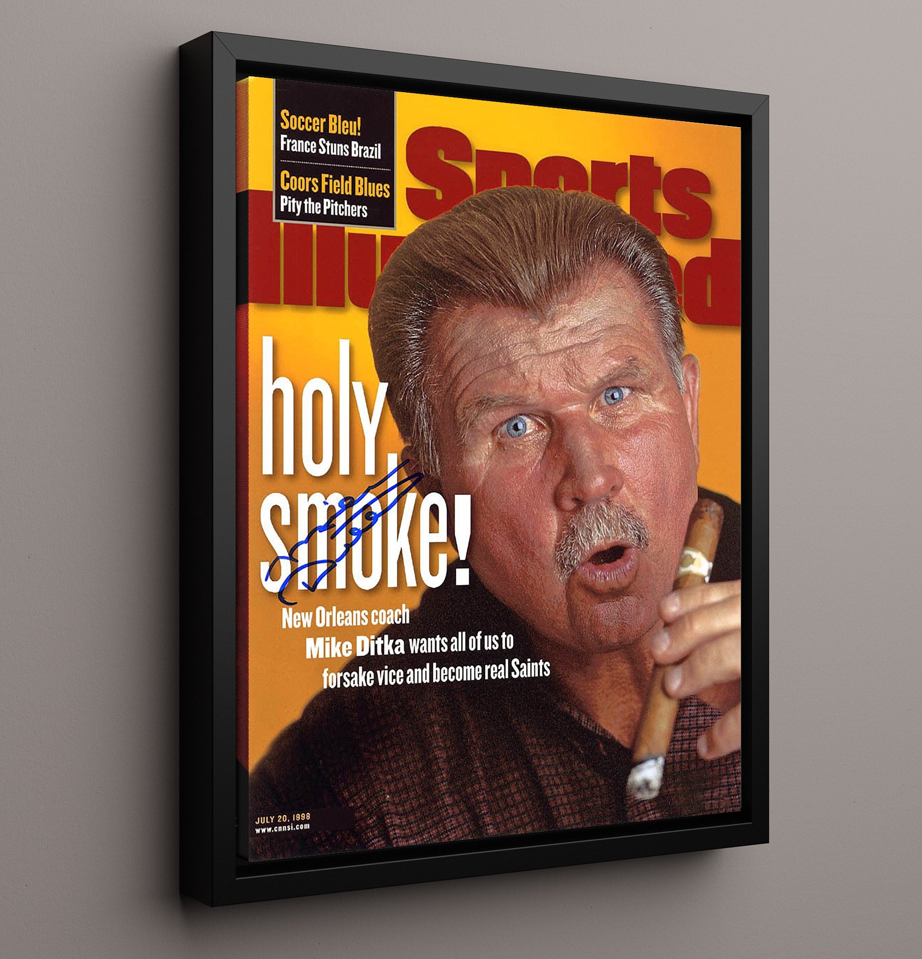 Mike Ditka - Holy Smoke Vintage Football Wall Art - 16x20 Framed Canvas football decor
