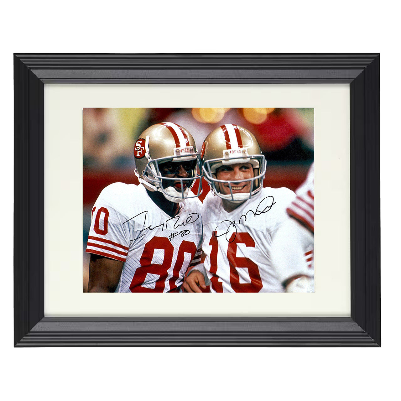 Montana and Rice 49ers – Dynamic Duo – 8x10 black beveled framed football wall art