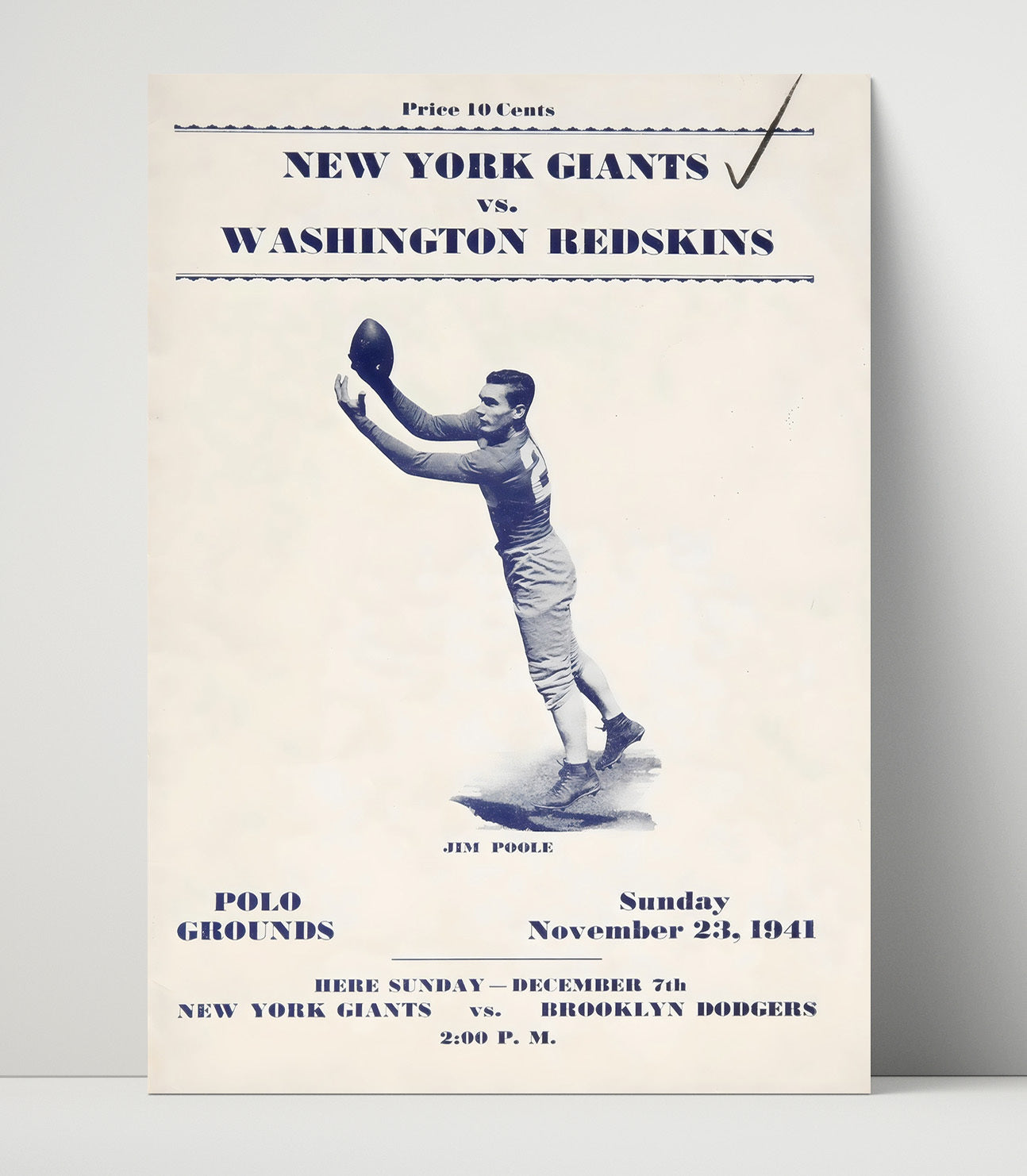 NY Giants vs Redskins 1941 - Polo Grounds Classic Vintage Football Wall Art - 16x20 Unframed Print football decor