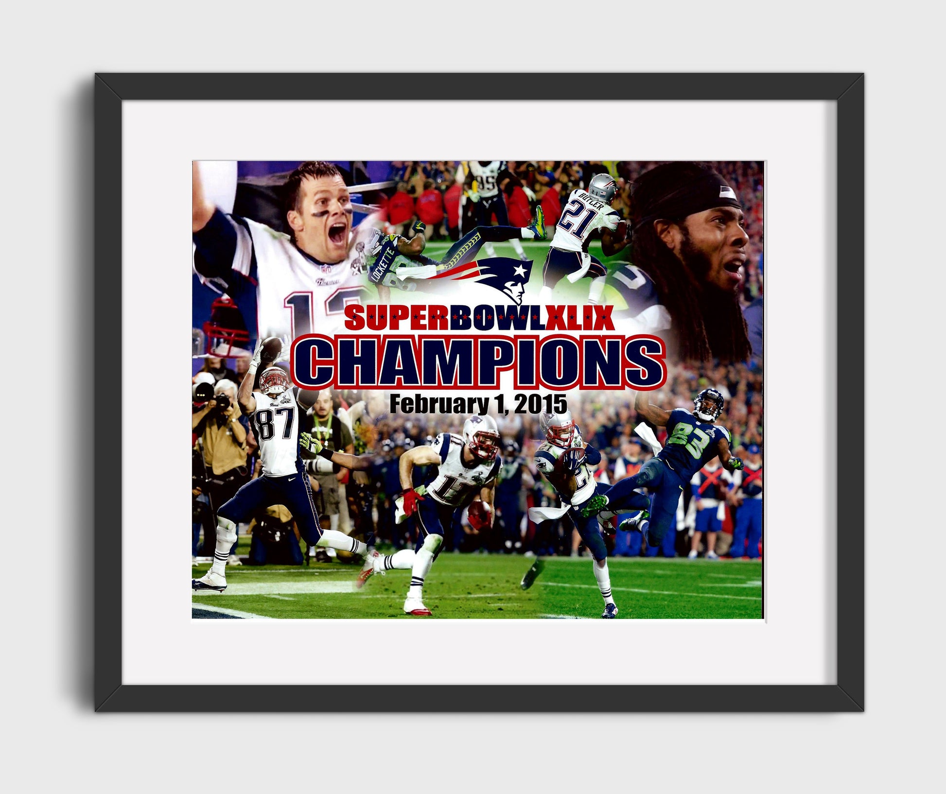 New England Football - Super Bowl XLIX Champions Celebration 2015 Vintage Football Wall Art - 16x20 Gallery Frame football decor