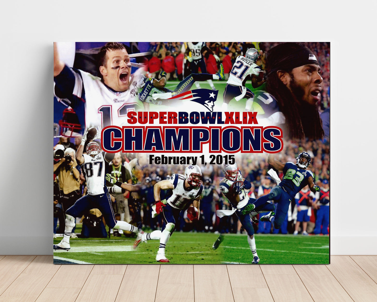 New England Football - Super Bowl XLIX Champions Celebration 2015 Vintage Football Wall Art - 16x20 Unframed Print football decor