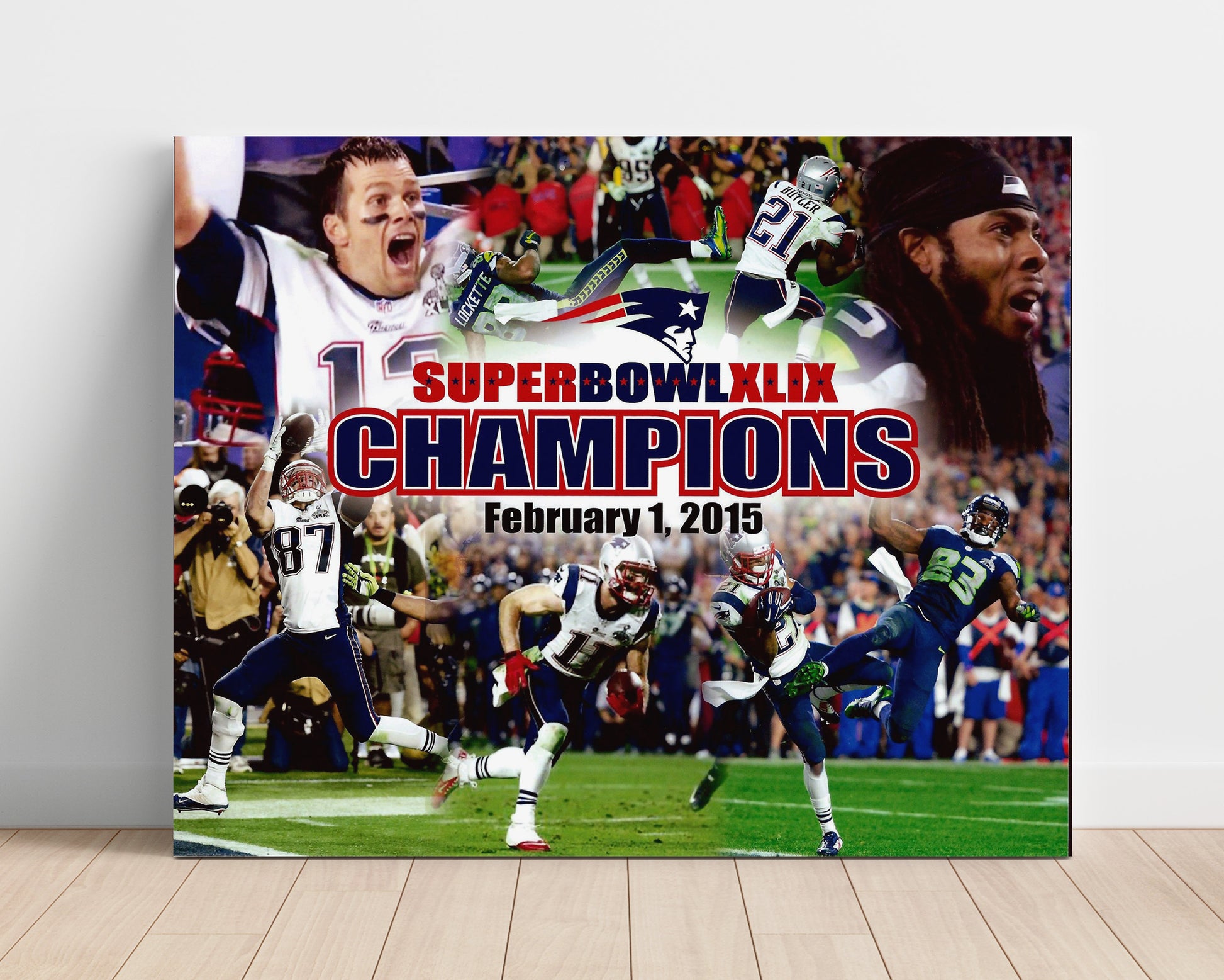 New England Football - Super Bowl XLIX Champions Celebration 2015 Vintage Football Wall Art - 16x20 Unframed Print football decor