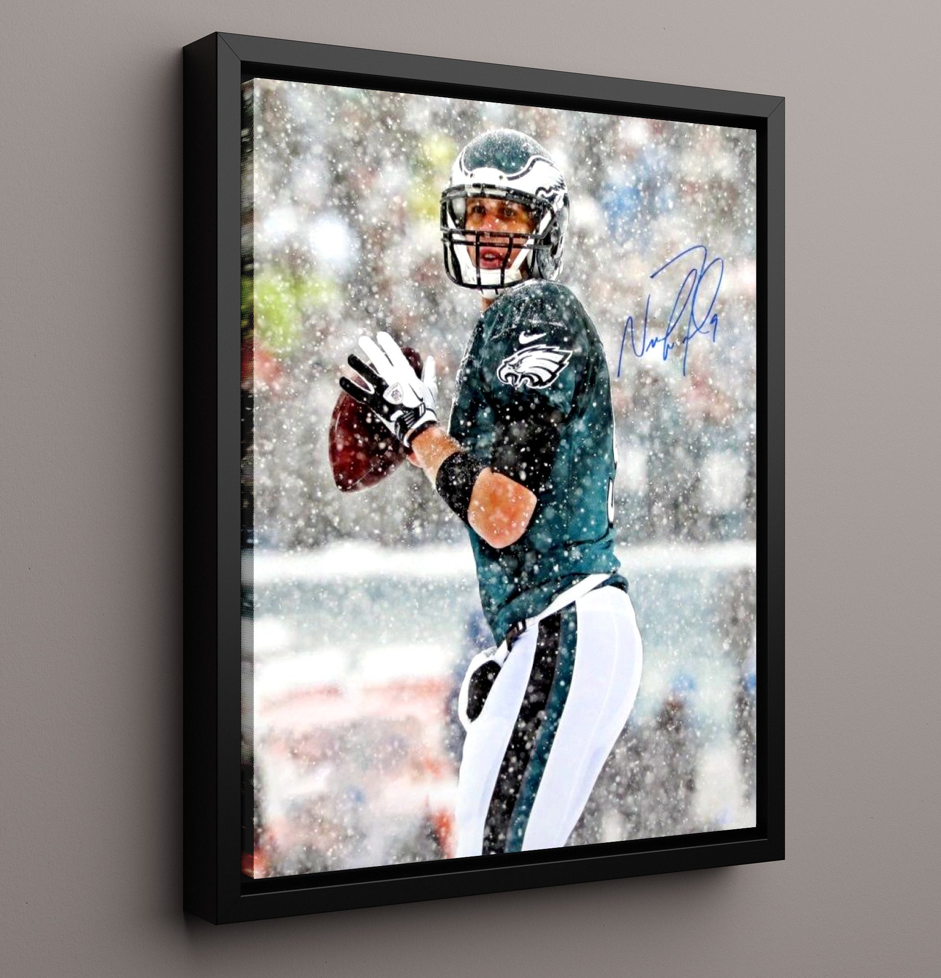 Nick Foles - Philly Snow Magic Vintage Football Wall Art - 16x20 Framed Canvas football decor