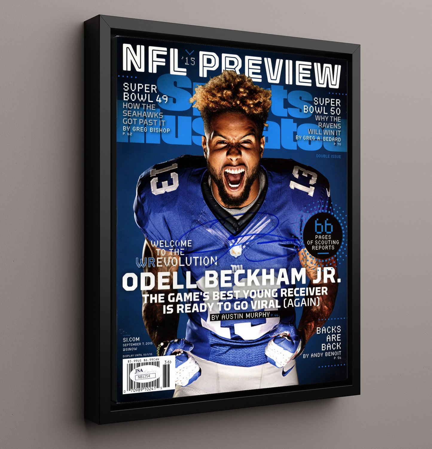 Odell Beckham Jr - New York football NFL Preview Revolution Feature 2015 SI Cover Vintage Football Wall Art - 16x20 Framed Canvas football decor