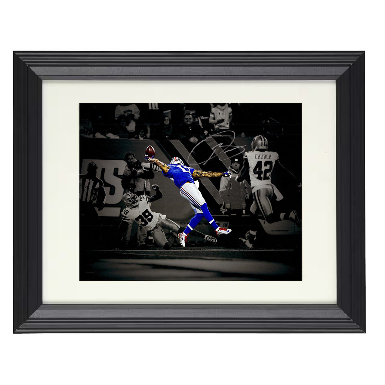 Odell Beckham Jr Giants – One Hand Wonder – 8x10 black beveled framed football wall art
