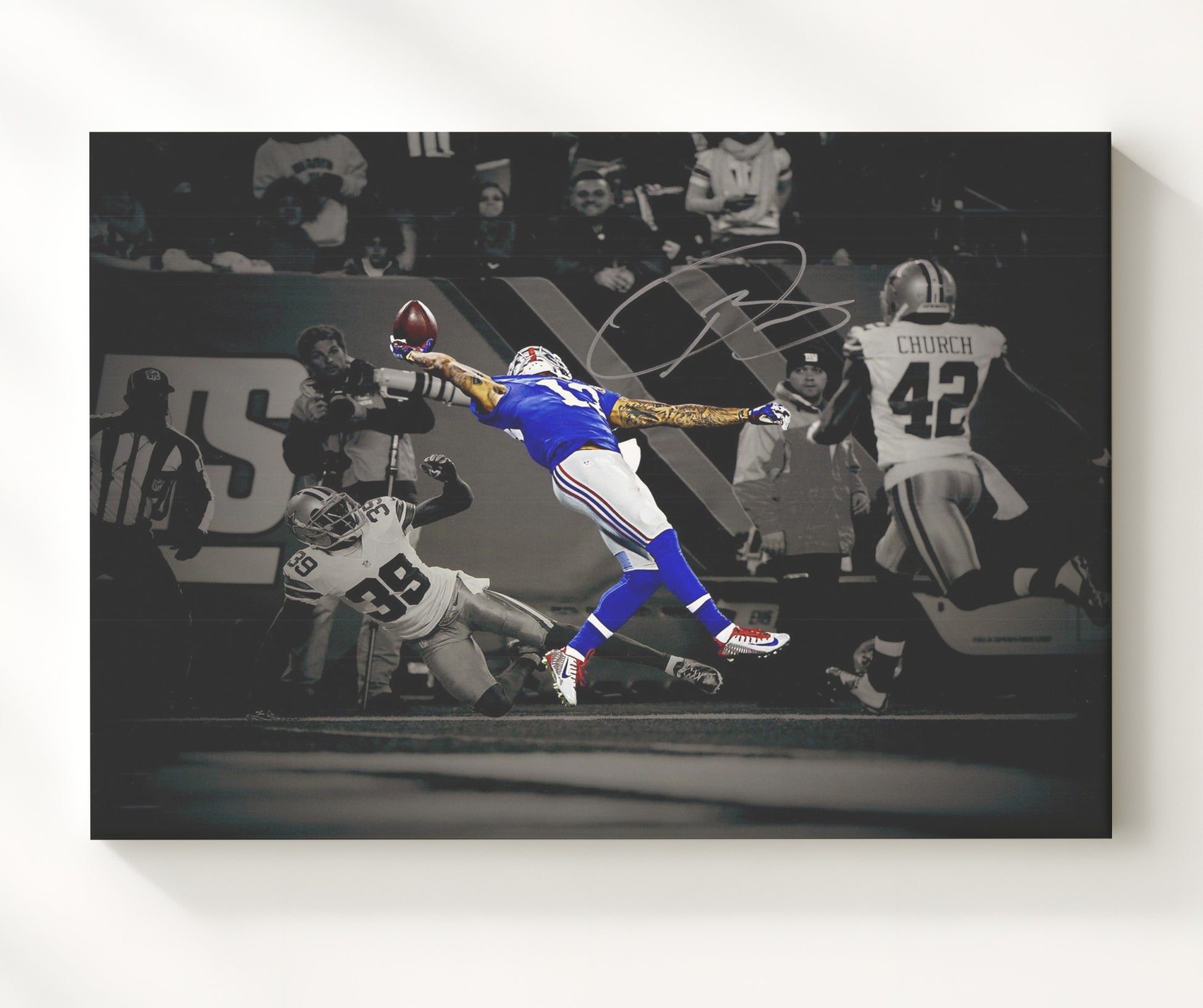 Odell Beckham Jr Giants - One Hand Wonder Vintage Football Wall Art - 20x24 Canvas football decor
