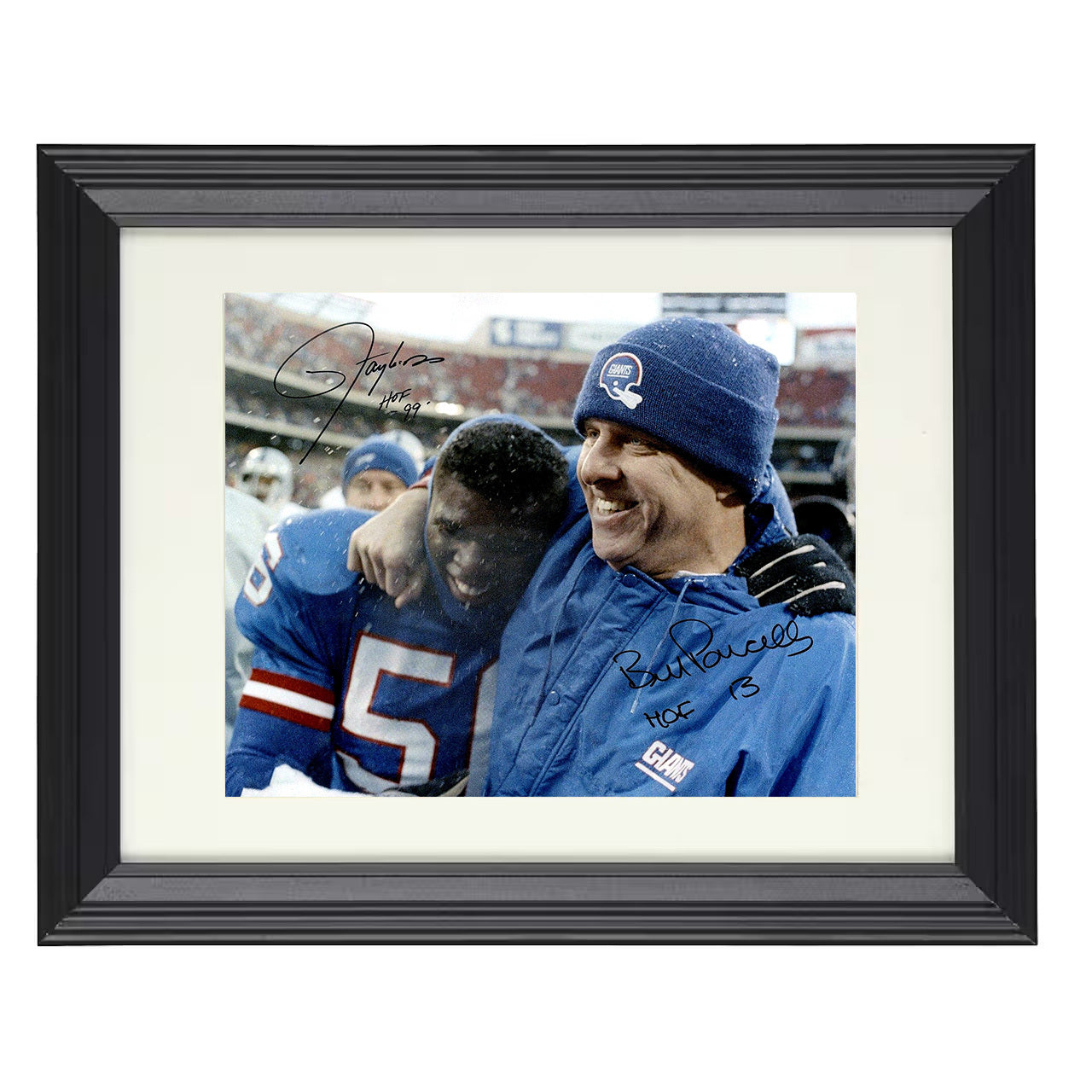 Parcells and Taylor – Giants Legends – 8x10 black beveled framed football wall art