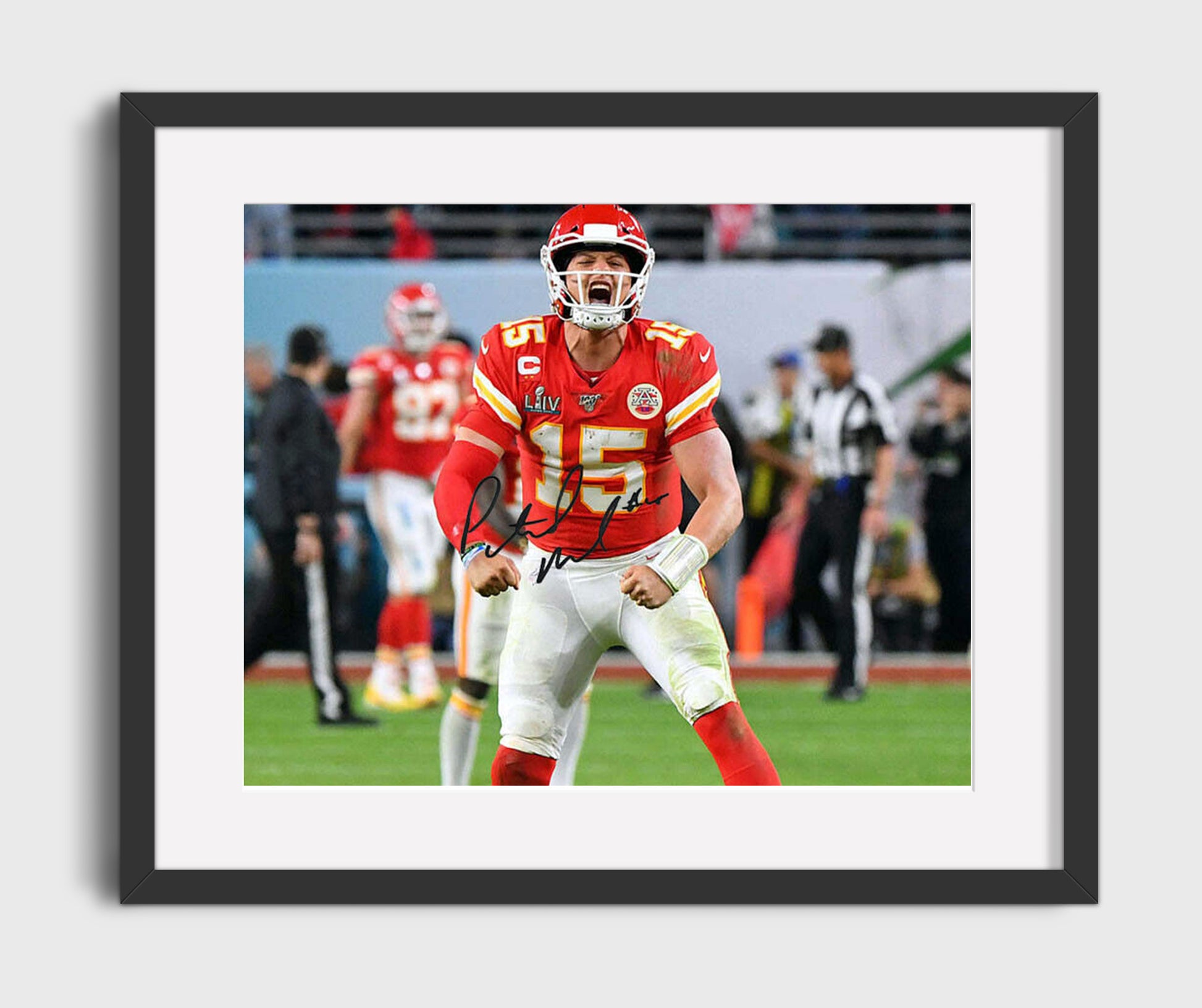 Patrick Mahomes - Flex Celebration Vintage Football Wall Art - 16x20 Gallery Frame football decor