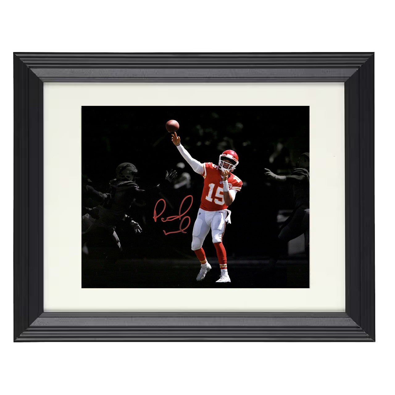 Patrick Mahomes – Kansas City QB Throwing Pass – 8x10 black beveled framed football wall art