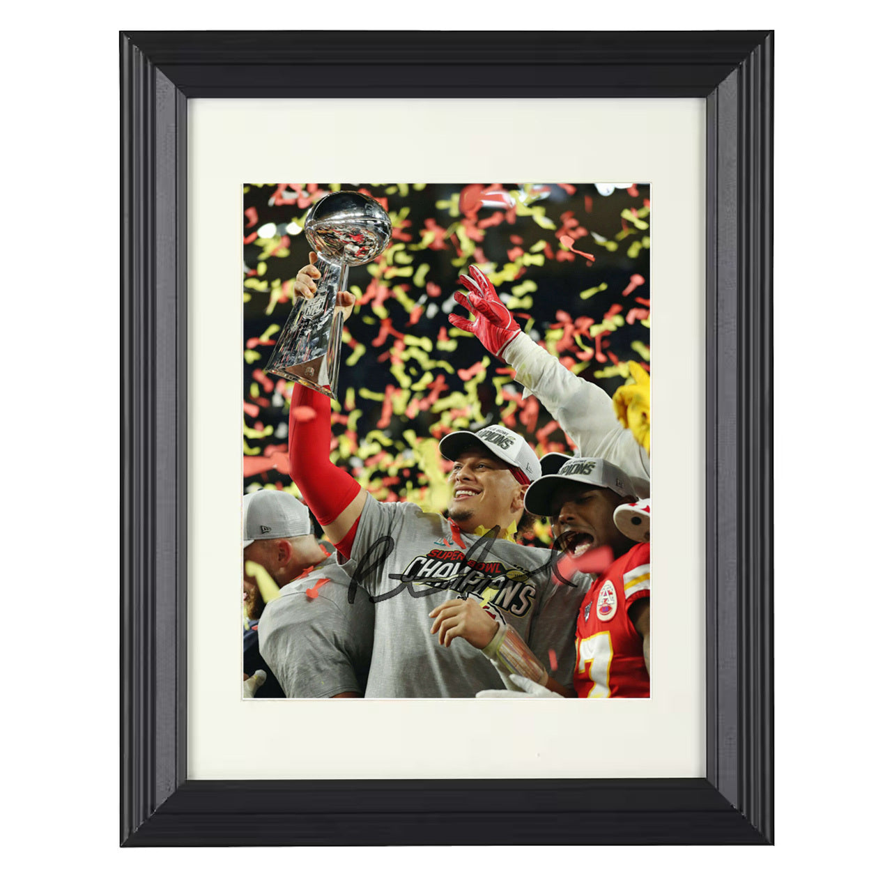 Patrick Mahomes – Kansas City Trophy Celebration 2023 – 8x10 black beveled framed football wall art