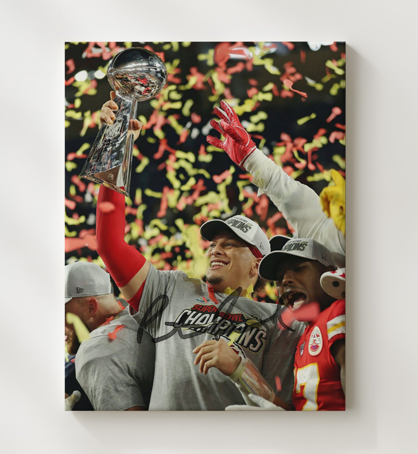 Patrick Mahomes - Kansas City Football Super Bowl Champion Trophy Celebration 2023 Football Wall Art - football wall art print