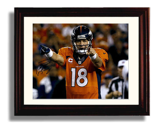 Peyton Manning - Denver Football Quarterback Double Point Signal football wall art 8x10 Beveled Frame