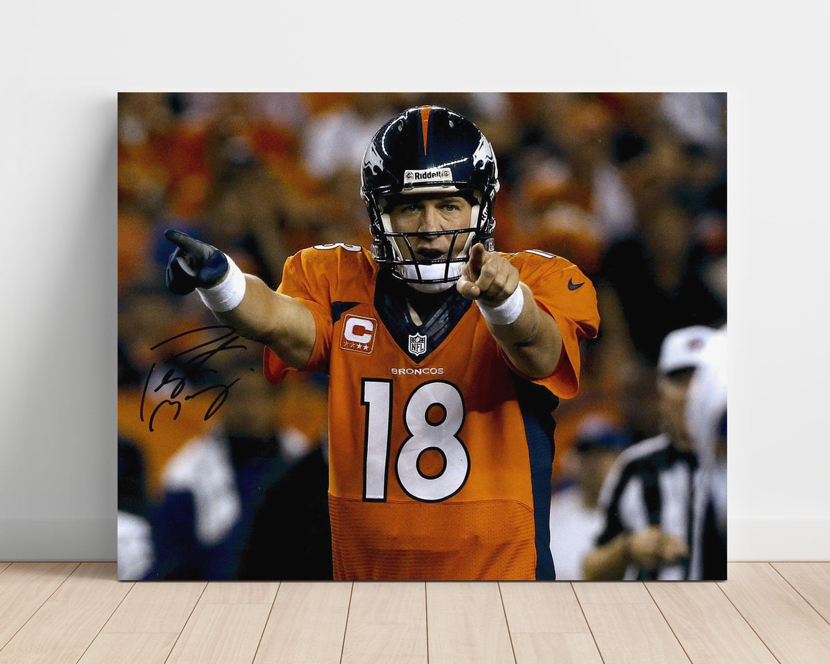 Peyton Manning - Denver Football Quarterback Double Point Signal football wall art 16x20 Unframed Print