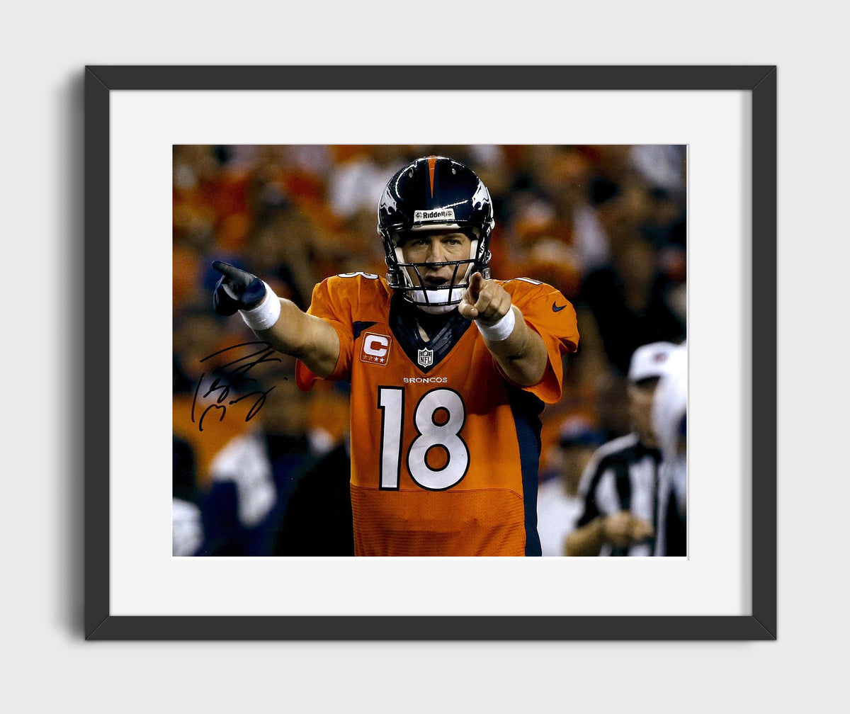 Peyton Manning - Denver Football Quarterback Double Point Signal football wall art 16x20 Gallery Frame