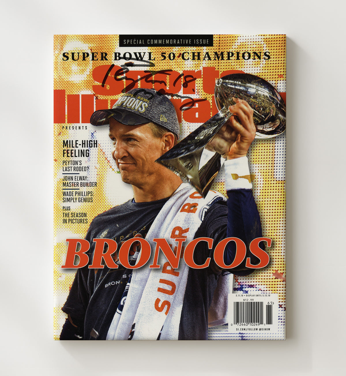 Peyton Manning - Denver football Super Bowl 50 Champions Commemorative 2016 SI Cover football wall art 20x24 Canvas