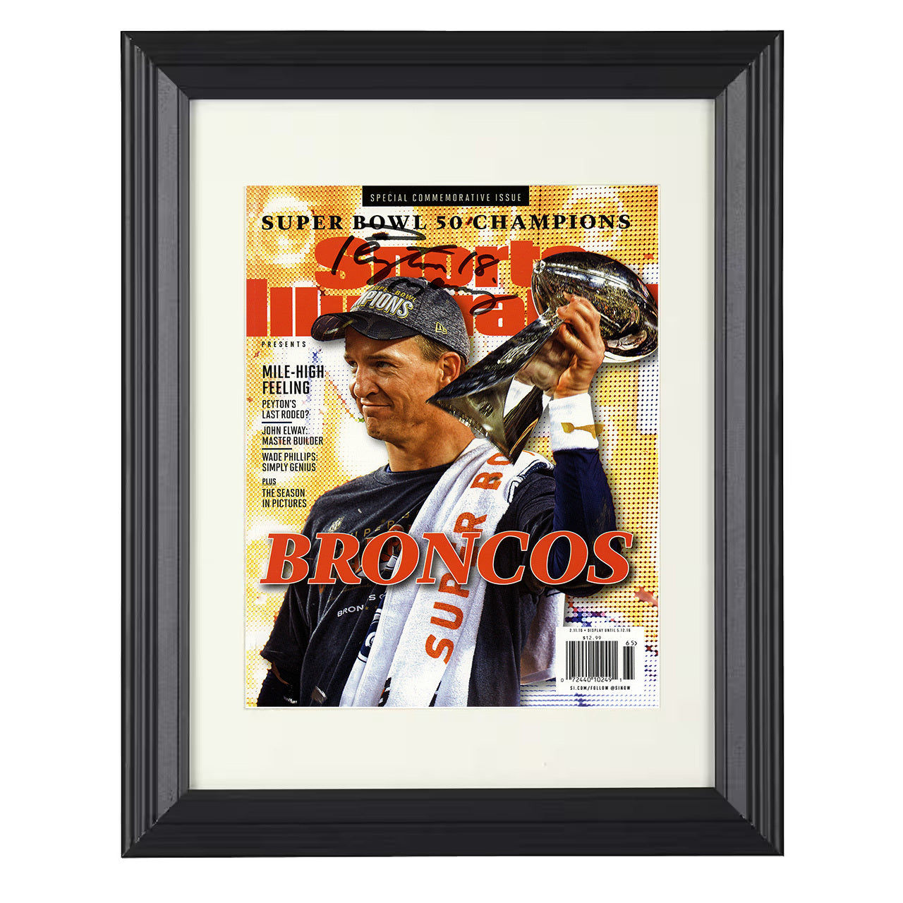 Peyton Manning – 50 Champions Commemorative 2016 SI – 8x10 black beveled framed football wall art
