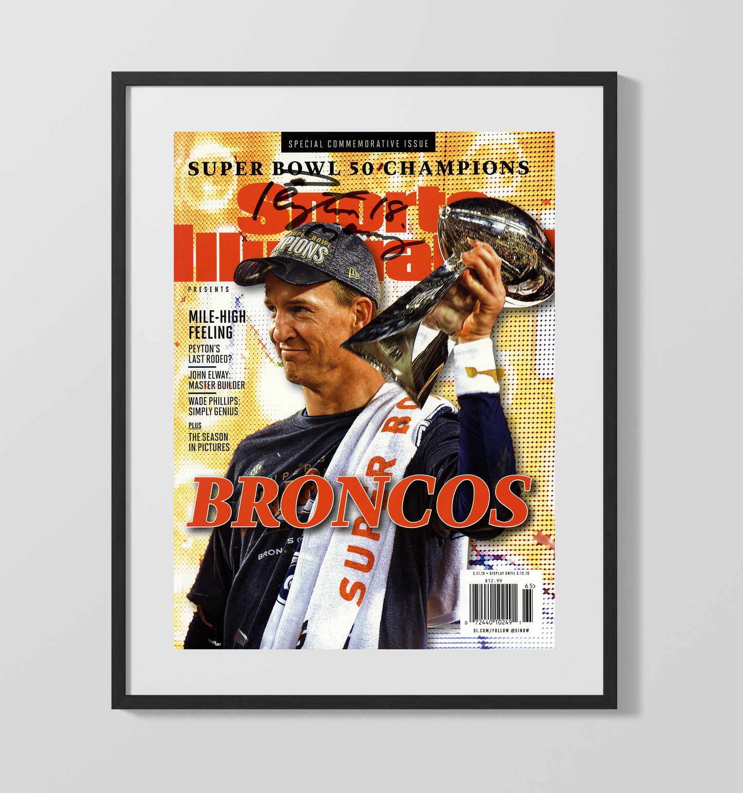 Peyton Manning - Denver football Super Bowl 50 Champions Commemorative 2016 SI Cover football wall art 16x20 Gallery Frame