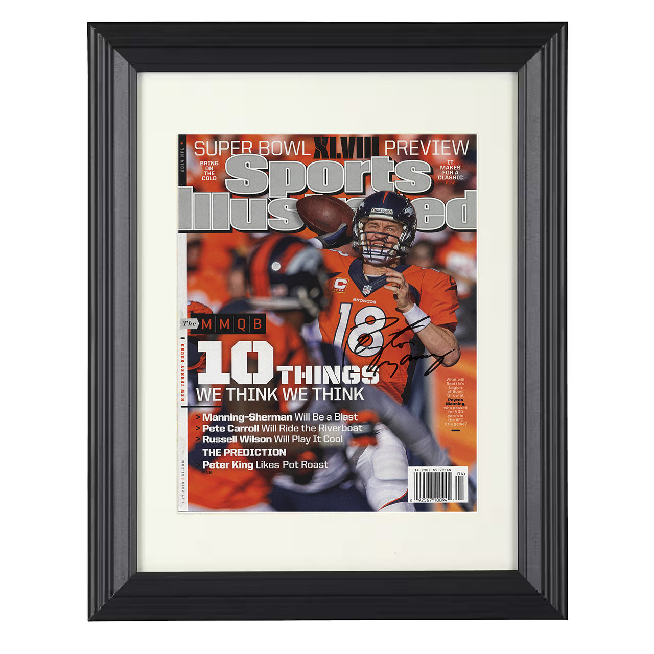 Peyton Manning – Denver Super Passing Motion 2014 SI – 8x10 black beveled framed football wall art