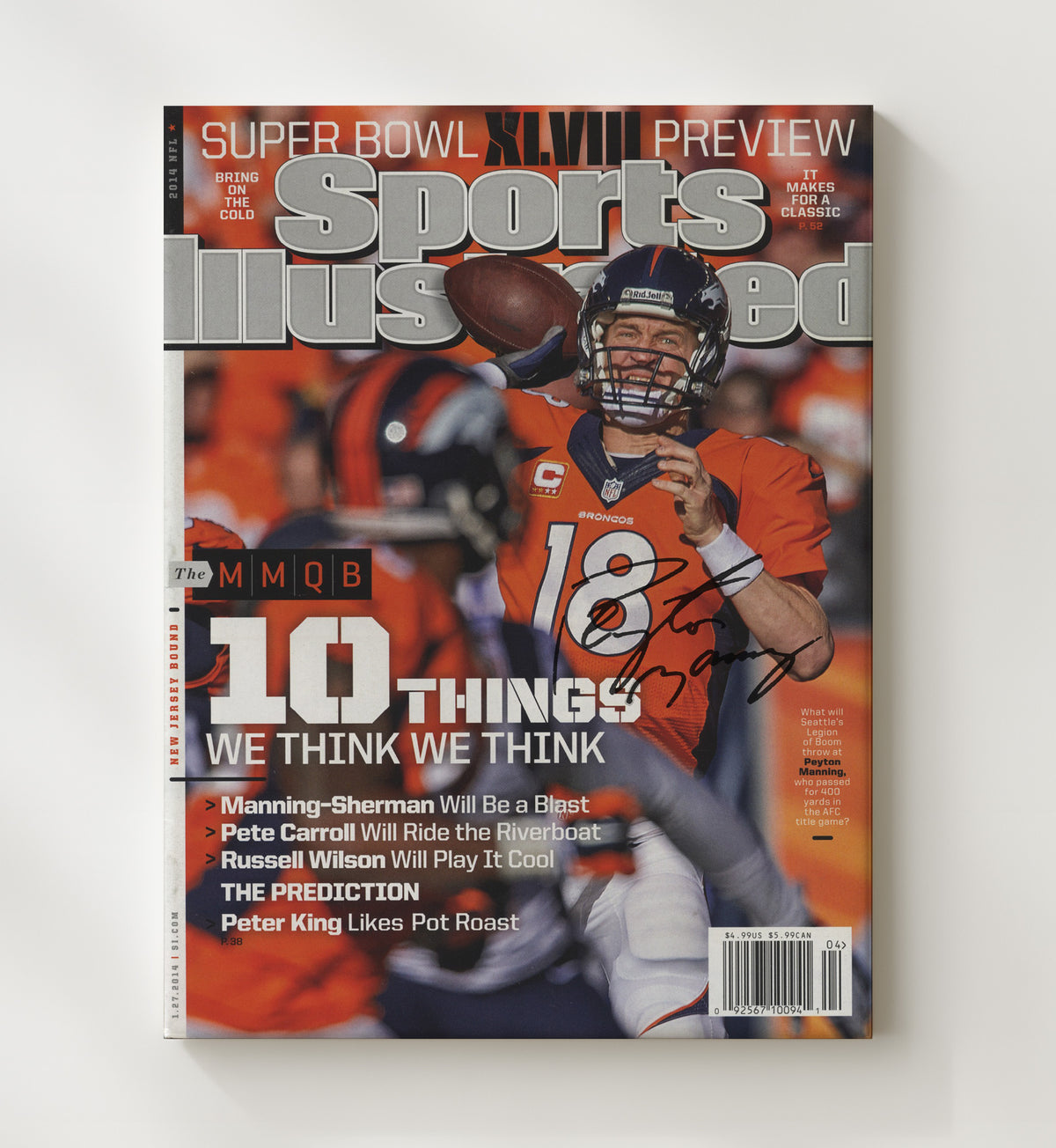 Peyton Manning - Denver football Super Bowl XLVIII Preview Passing Motion 2014 SI Cover football wall art 20x24 Canvas