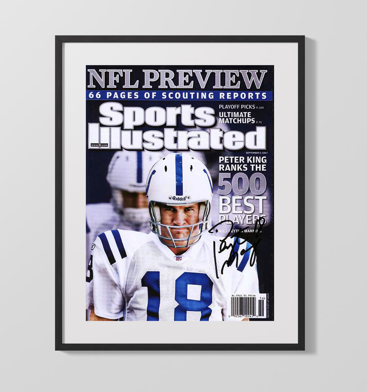 Peyton Manning - Indianapolis football Quarterback 2007 SI 500 Best Players Cover football wall art 16x20 Gallery Frame