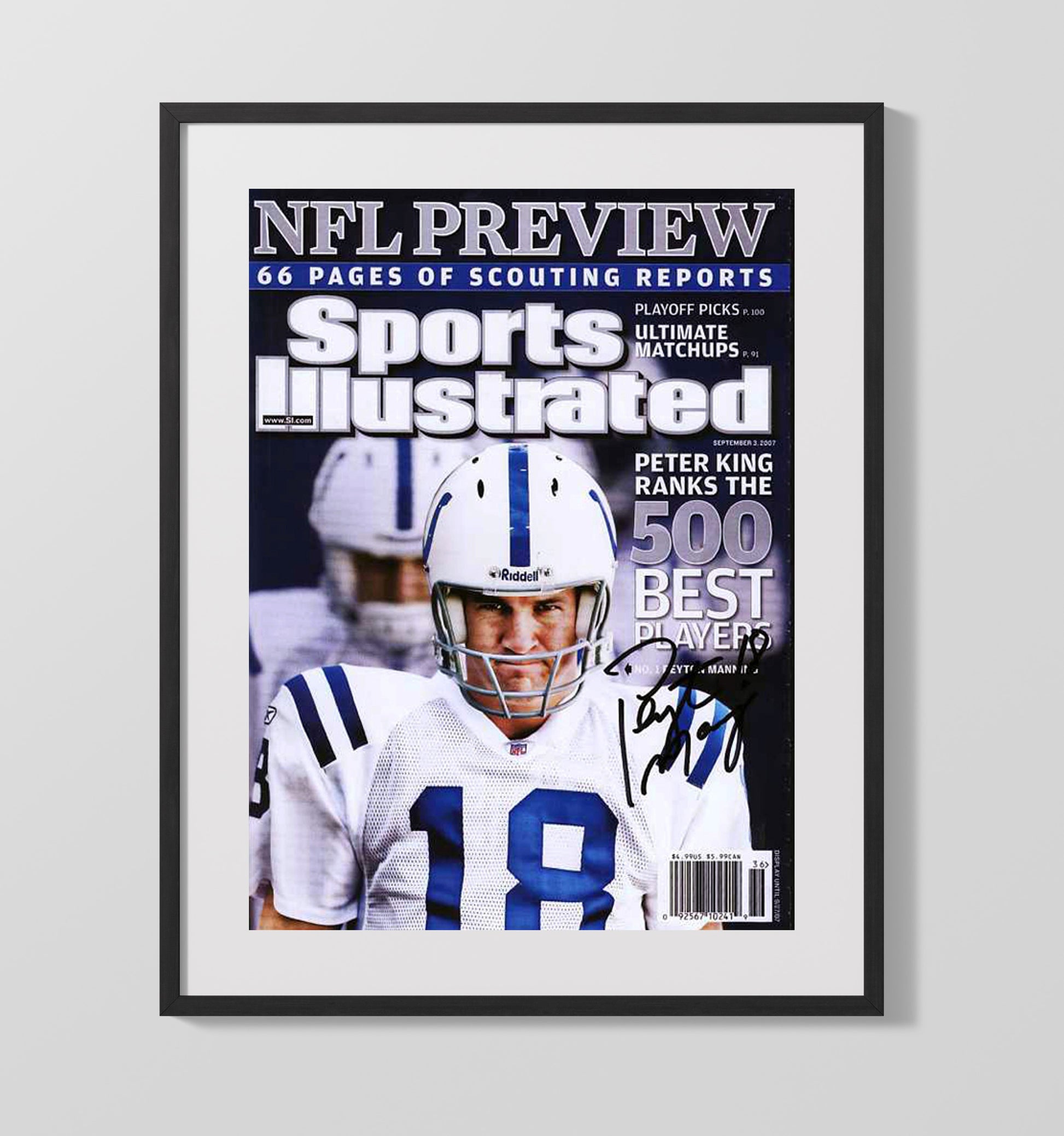 Peyton Manning - Indianapolis football Quarterback 2007 SI 500 Best Players Cover football wall art 16x20 Gallery Frame