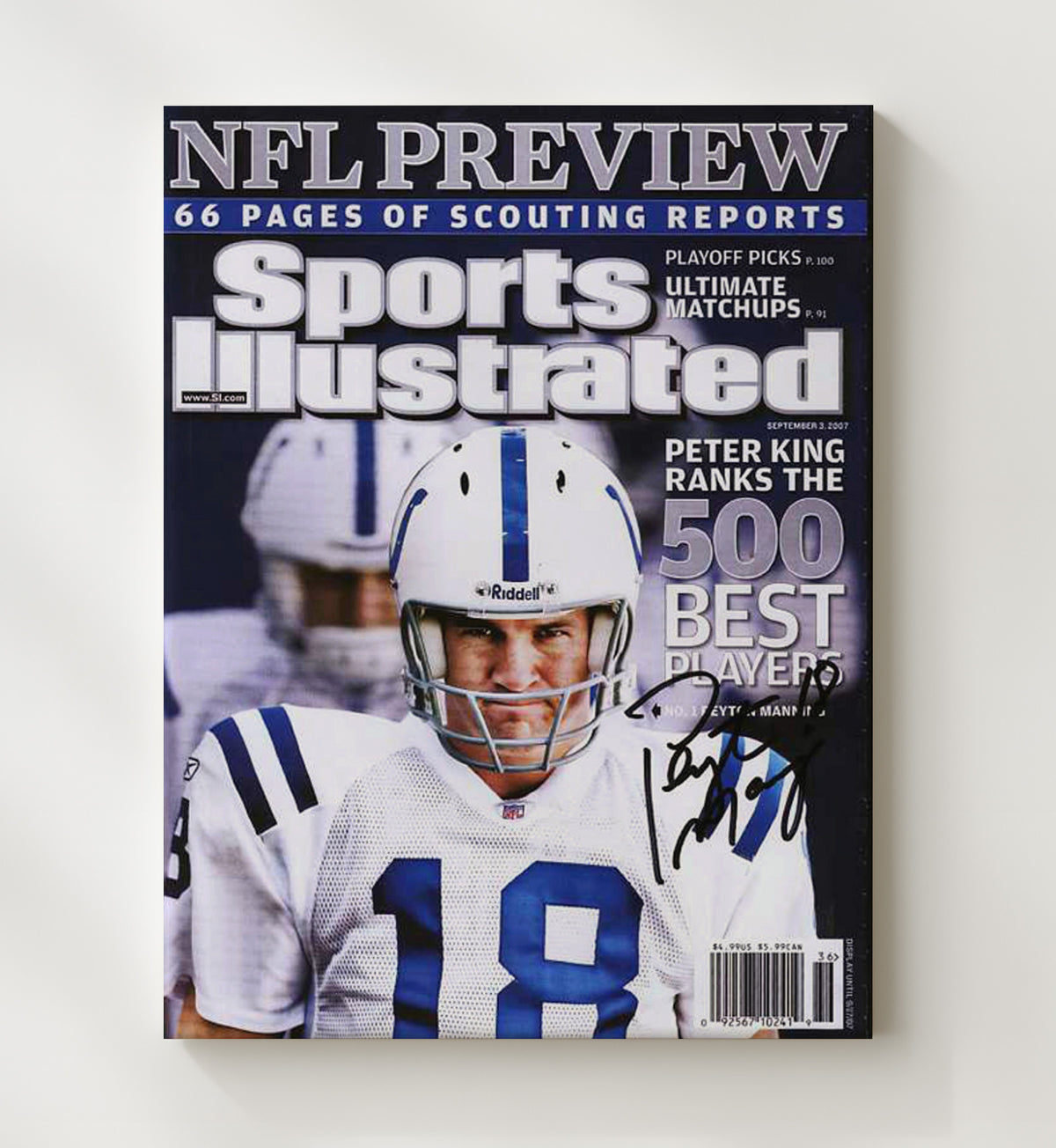 Peyton Manning - Indianapolis football Quarterback 2007 SI 500 Best Players Cover football wall art 20x24 Canvas