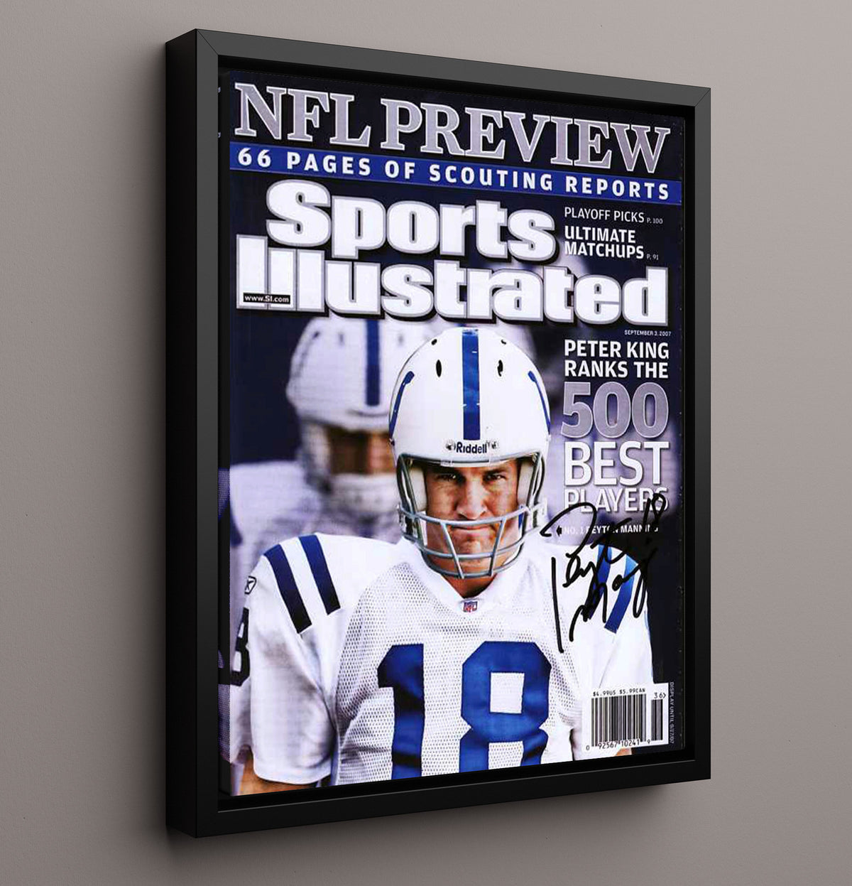 Peyton Manning - Indianapolis football Quarterback 2007 SI 500 Best Players Cover football wall art 16x20 Framed Canvas
