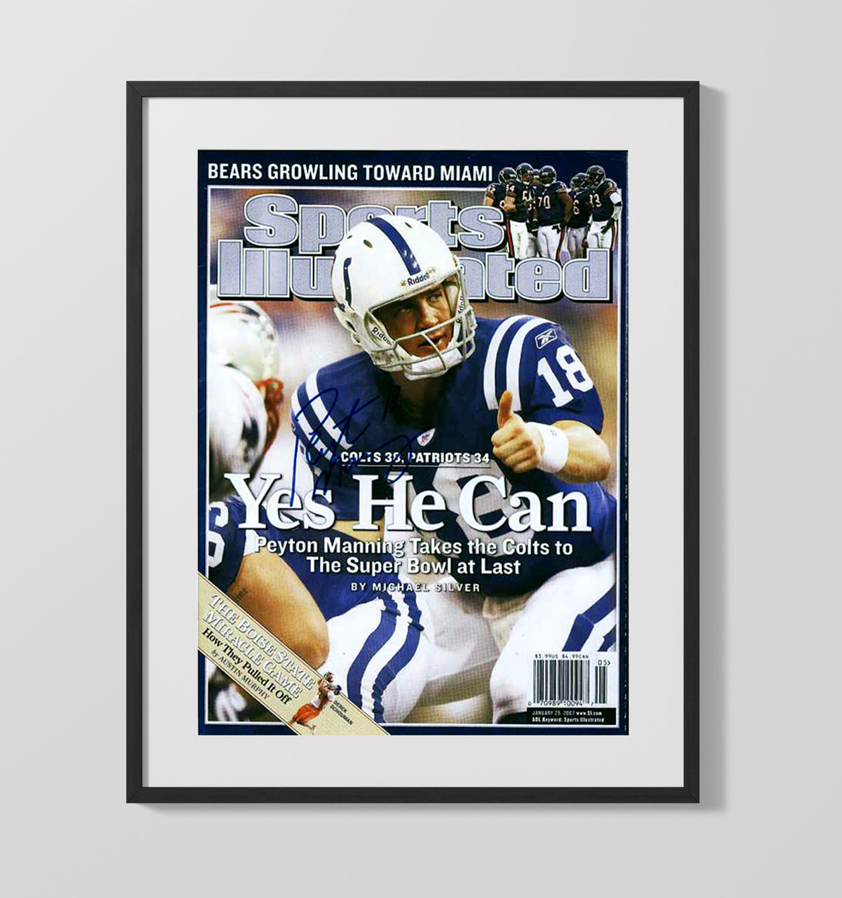 Peyton Manning - Indianapolis football Quarterback Yes He Can SI Cover 2007 football wall art 16x20 Gallery Frame